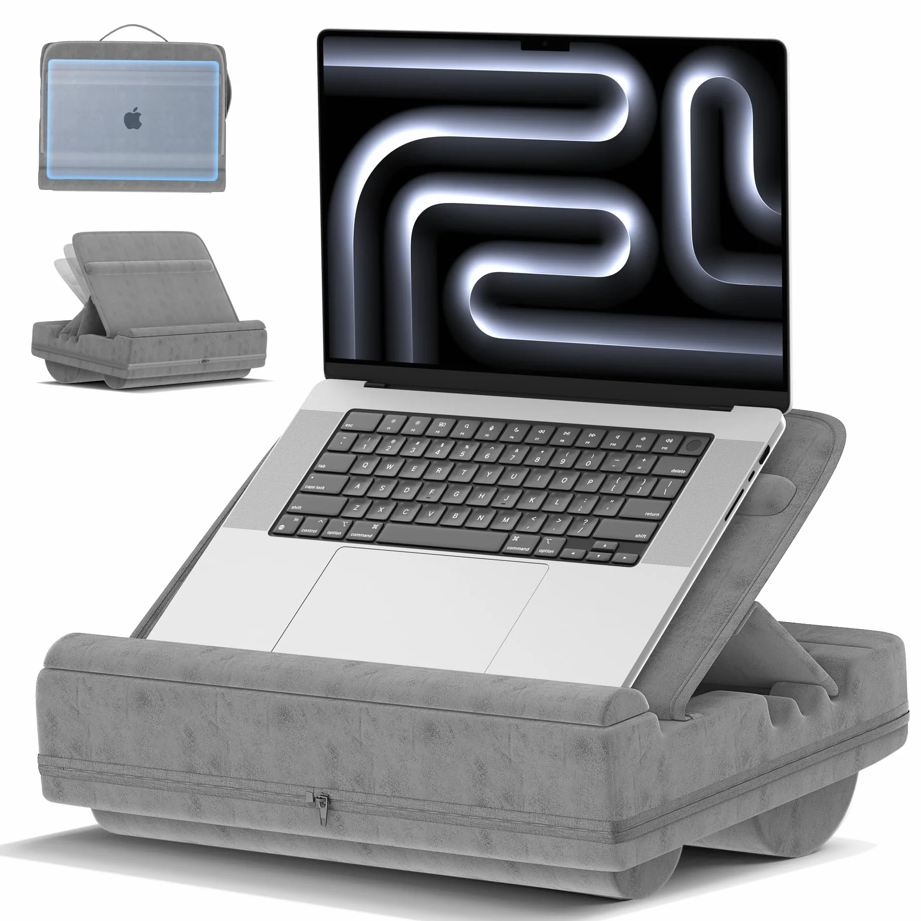 Cuscino per Computer Portatile, Porta PC Scrivania con 3 Angolazioni Regolabili, Cuscino Laptop con Poggiapolsi, Adatto a Laptop Fino a 16”, Supporto Laptop Scrivania Adatto per Lavoro e Domestico