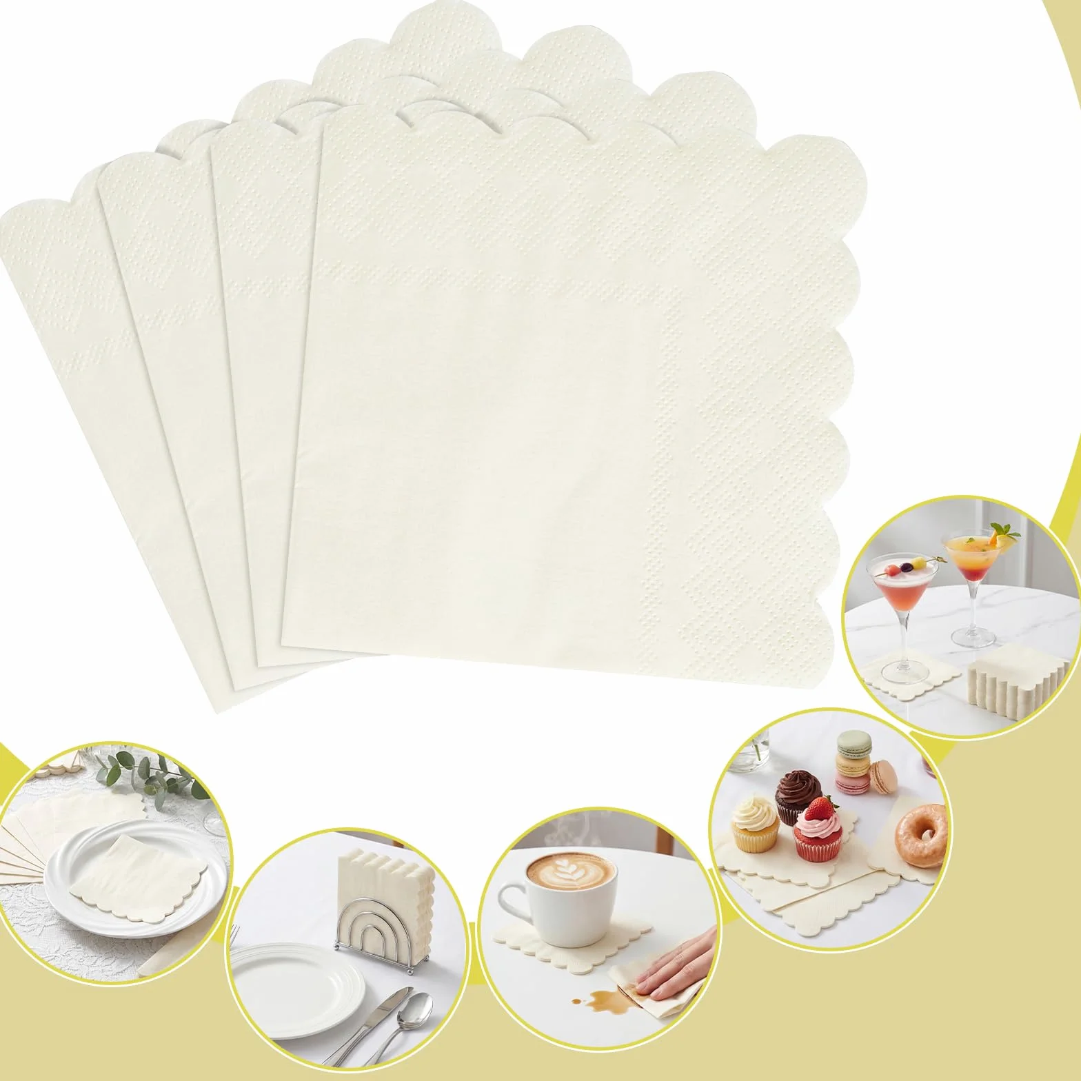 NatNarr 120 tovaglioli da cocktail avorio smerlato beige usa e getta crema dessert bevande per matrimoni, baby shower, addio al nubilato, compleanno