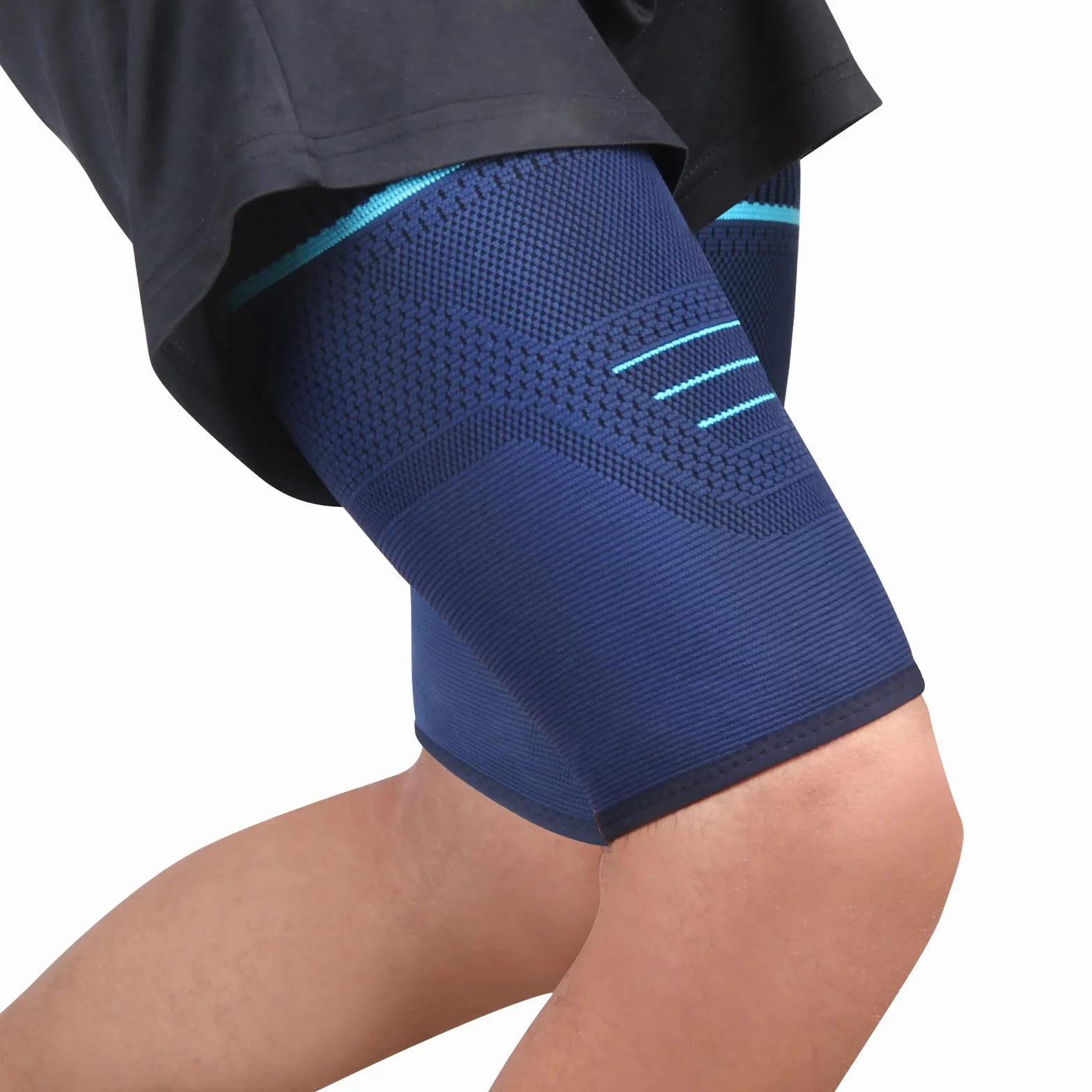 Fascia Elastica Compressione Coscia con Silicone Antiscivolo 2 Pezzi (blu, M)