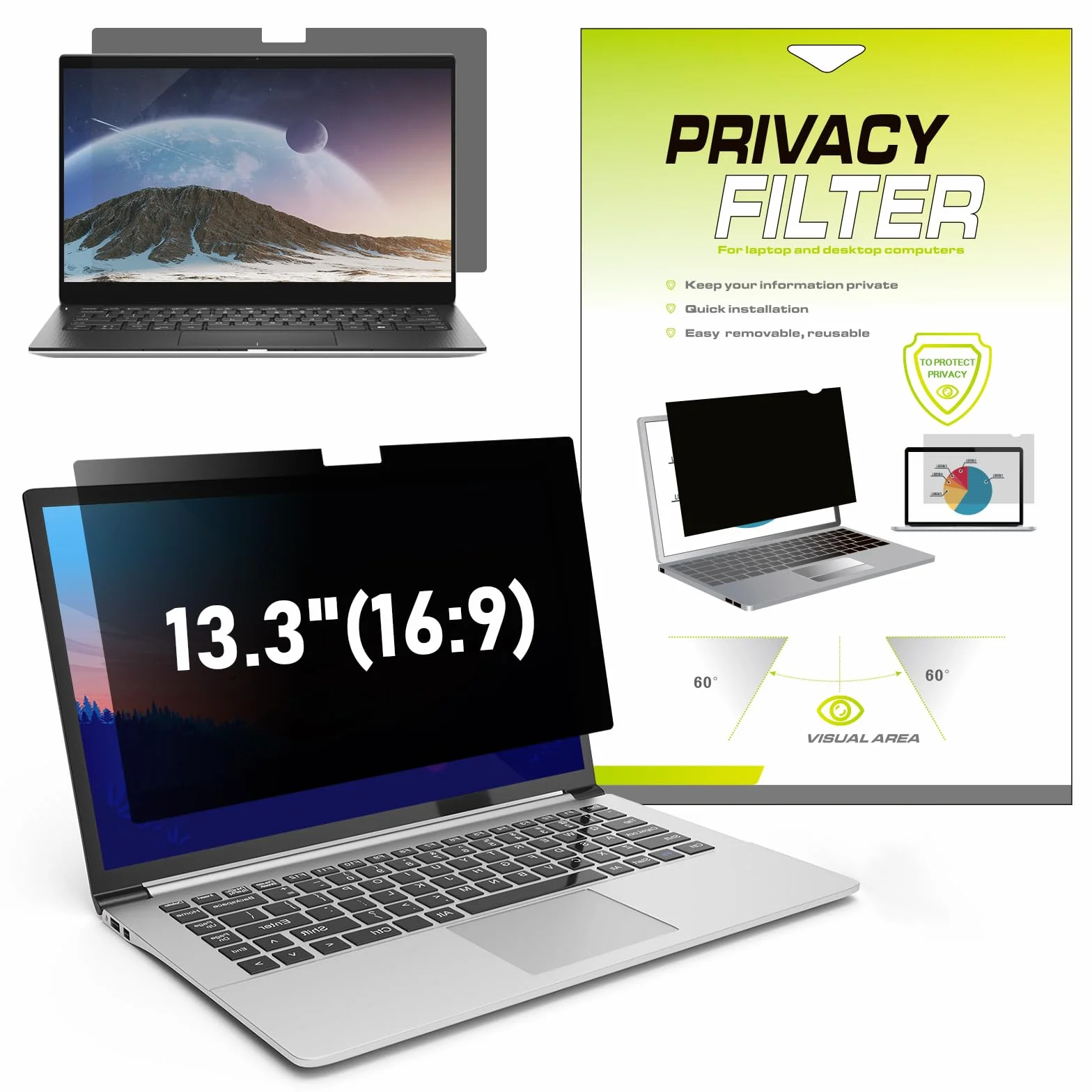 LAMA 13.3 In Filtro Schermo Privacy Universale per Laptop per Laptop 13.3", Proteggi Schermo Privacy Anti-Luce Blu/Antiriflesso/Anti UV (LxA:294mm*166mm) con Protezione Privacy/Protezione Occhi(16:9)