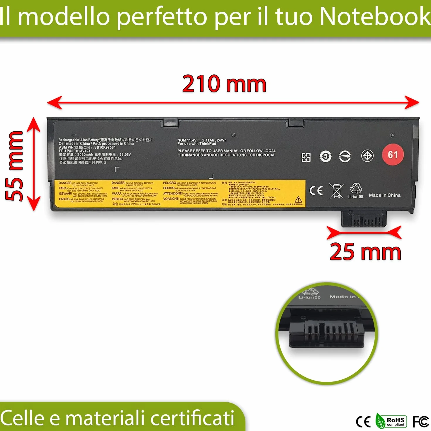 New Net Batteria compatibile con Lenovo ThinkPad T470 T480 T570 T580 A475 A485 P51S P52S 25 TP25 01AV423 01AV422 01AV424 01AV425 01AV426 01AV427 01AV452 01AV490 01AV491 01AV492 [11.4V - 24 Wh SLIM]