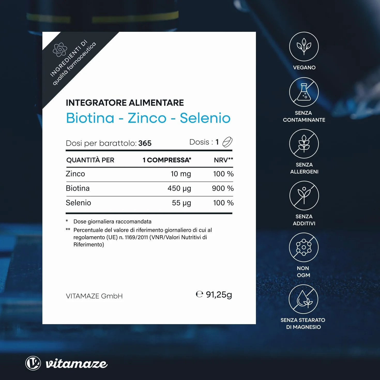 Vitamaze® Biotina Anticaduta Capelli 365 Giorni – Integratore Capelli Alto Assorbimento con Zinco e Selenio