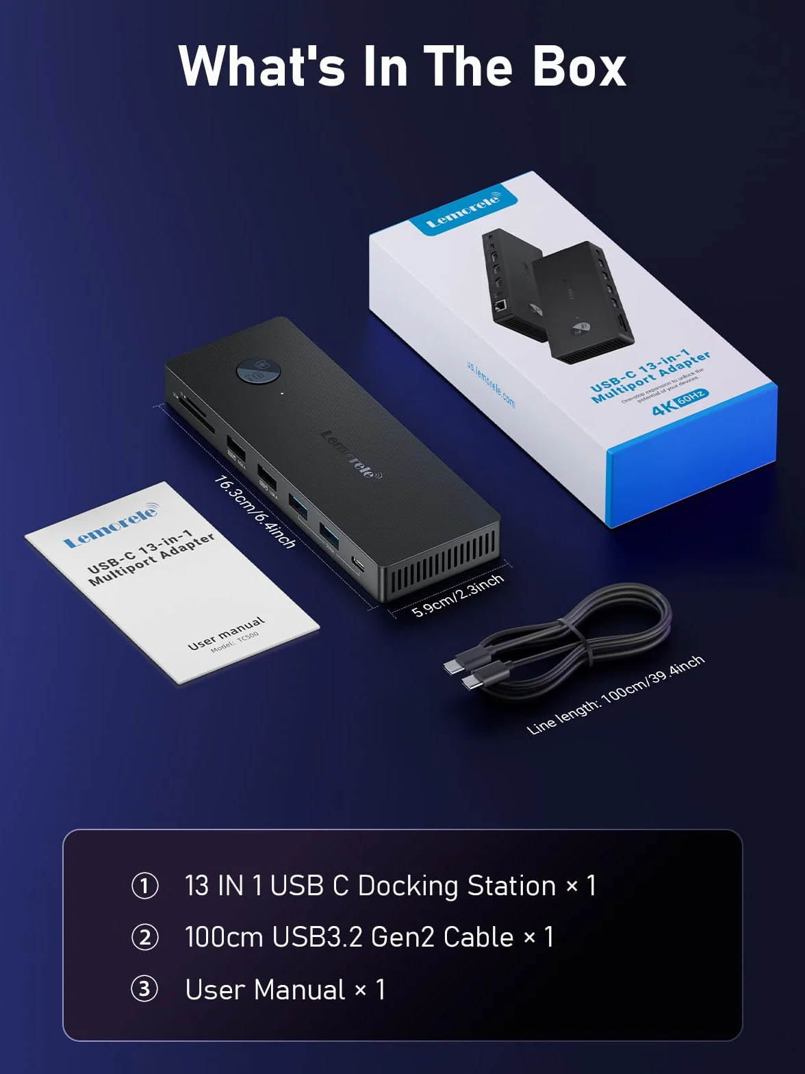 Lemorele Docking Station USB C Doppio Monitor, Docking Station USB-C Triplo Display, 13 in 1 con 2 * HDMI 4K, DP/DisplayPort, 4 * USB, USB-C 3.0, PD 100 W, SD/TF, Audio/Mic per Dell, HP, Lenovo, ecc