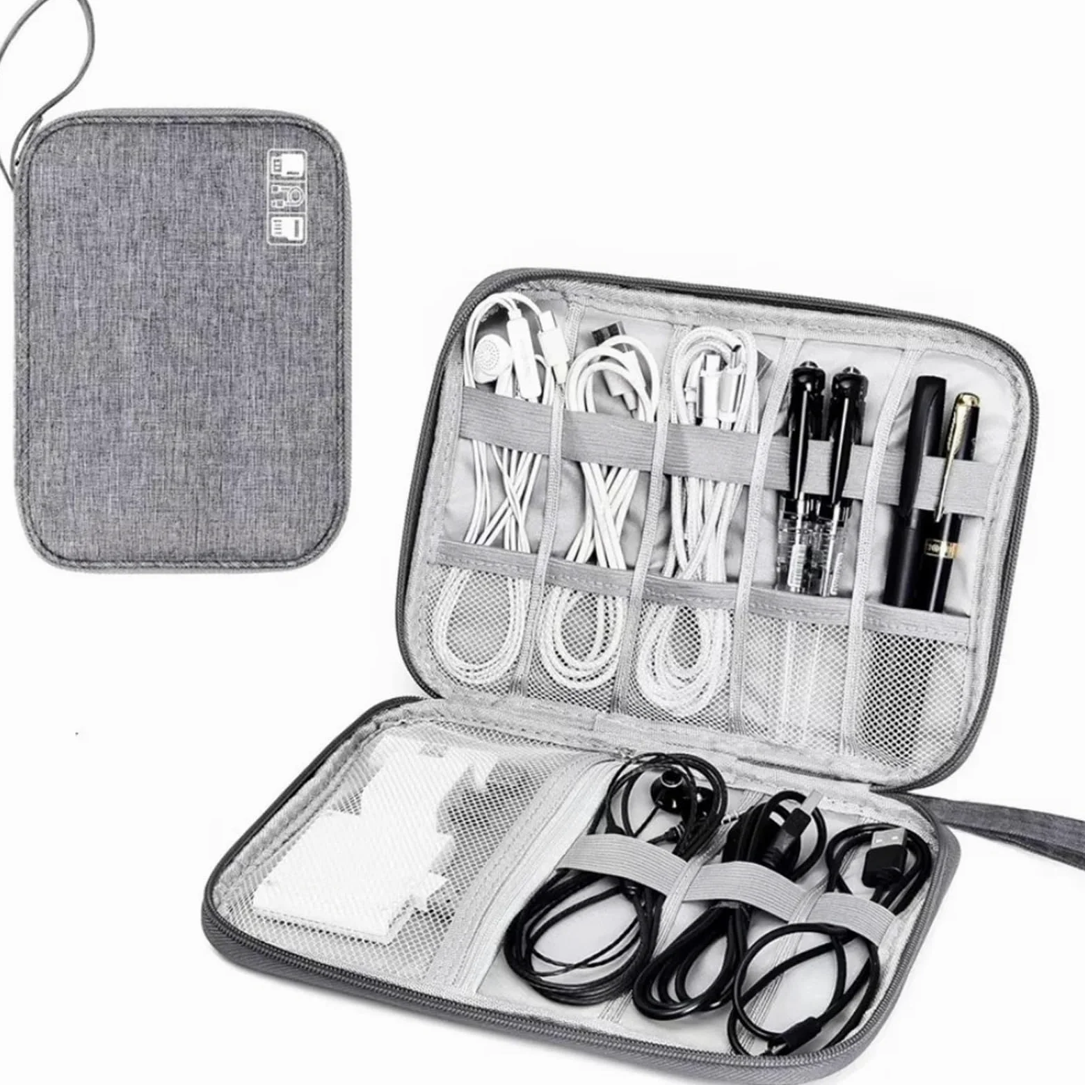 2PCS Borse portaoggetti for Cavi Kit di Sistema Custodia Caricabatterie Cavo Dati Penna Power Bank Dispositivi Gadget digitali per Cavi, Caricabatterie(Gray)