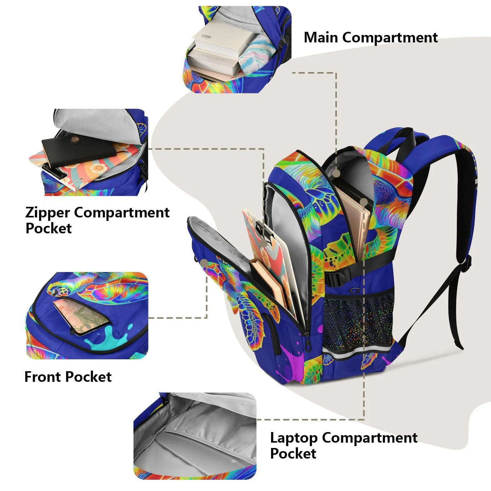 Grande zaino da viaggio blu tartaruga borsa da lavoro 44,5 cm
