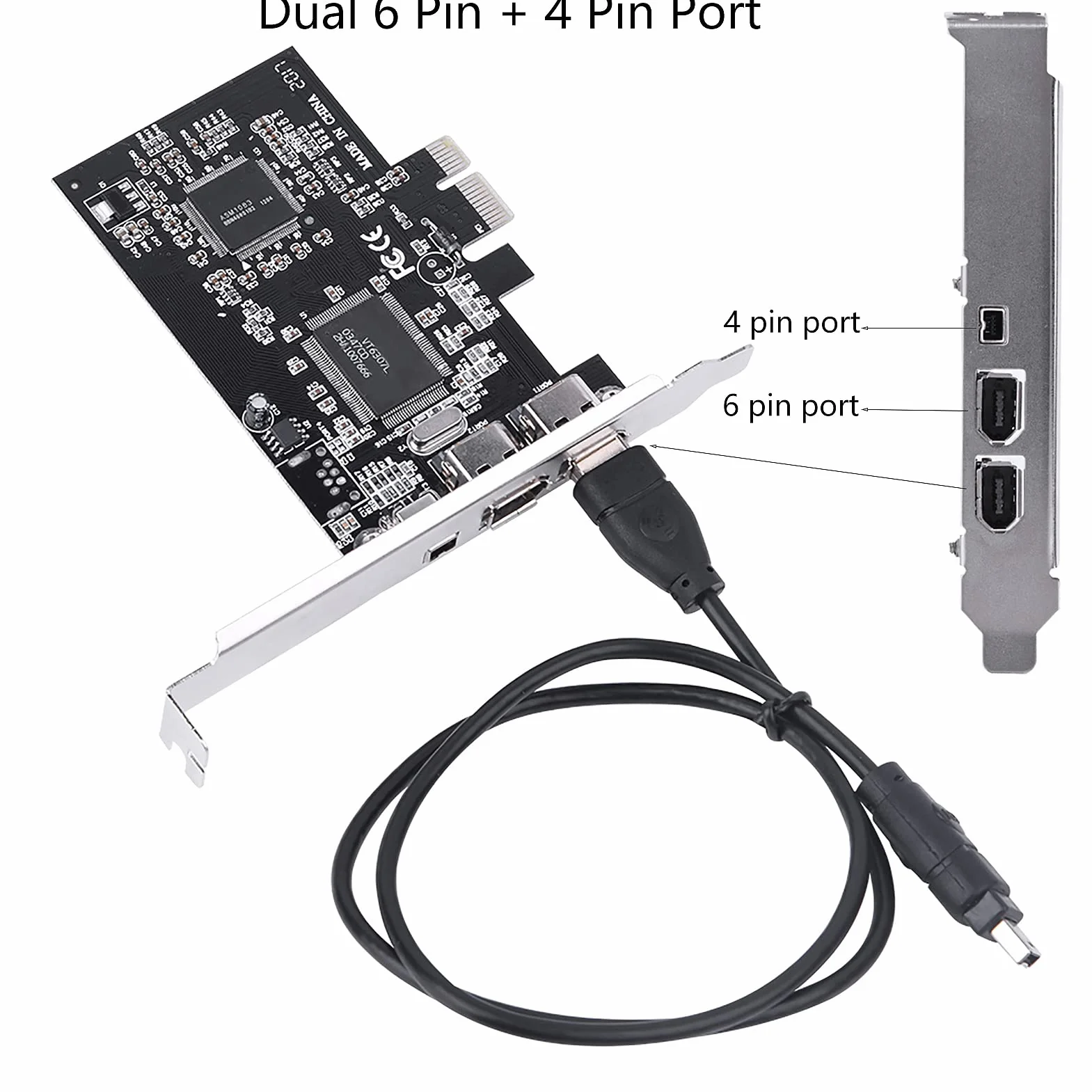 143 Scheda Controller 1394a IEEE 1394, PCI-E PCI Express a Canale Full Duplex da 2,5 GB/s con Cavo Firewire, per 10/8/7/Vista/XP/2000/ME/98SE