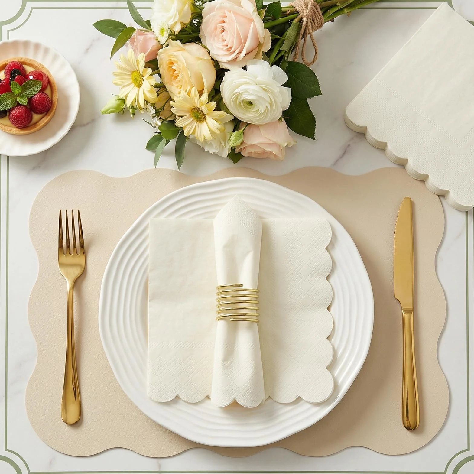 NatNarr 120 tovaglioli da cocktail avorio smerlato beige usa e getta crema dessert bevande per matrimoni, baby shower, addio al nubilato, compleanno