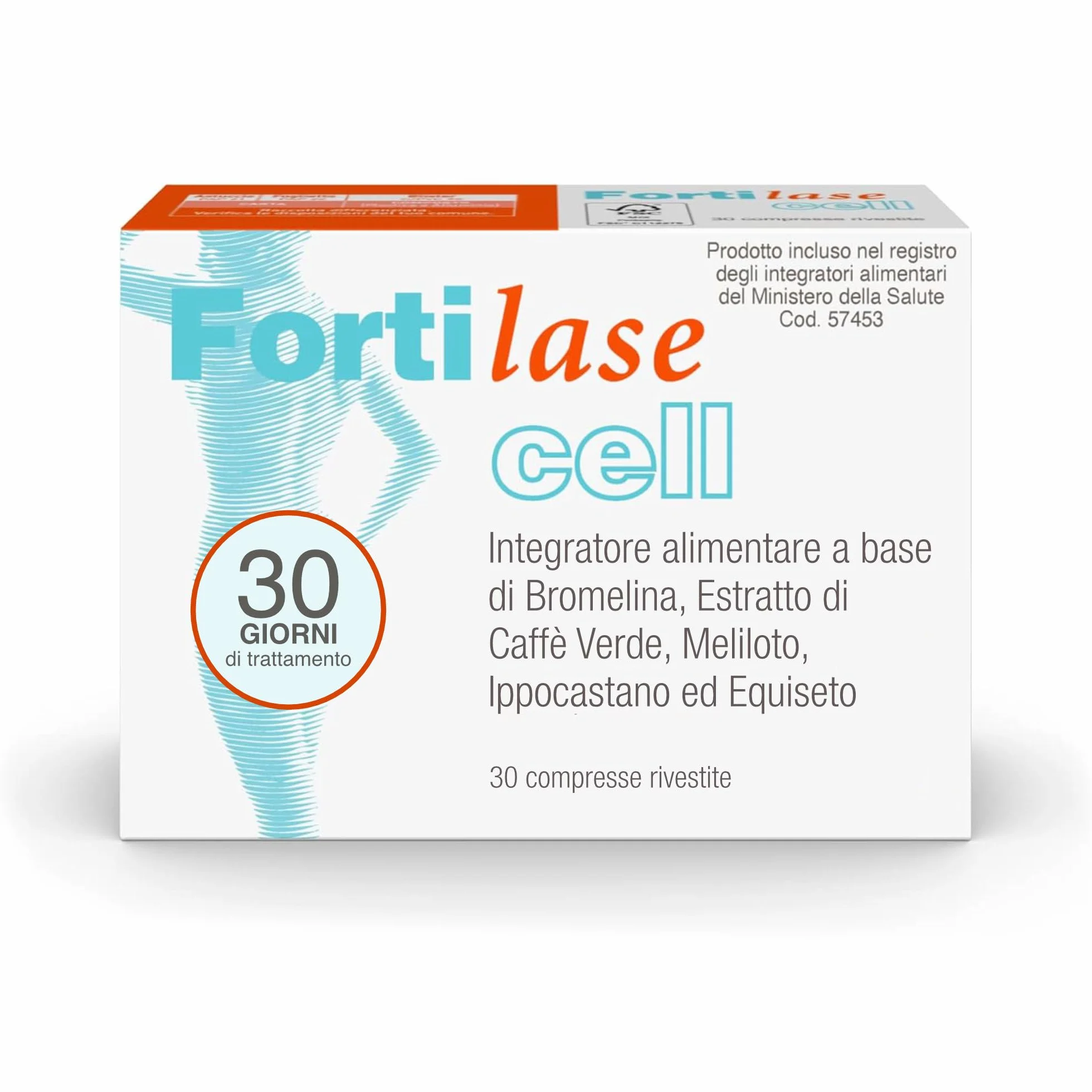 Fortilase Cell 30 Compresse Integratore Alimentare Anticellulite con Bromelina Caffè Verde Ippocastano