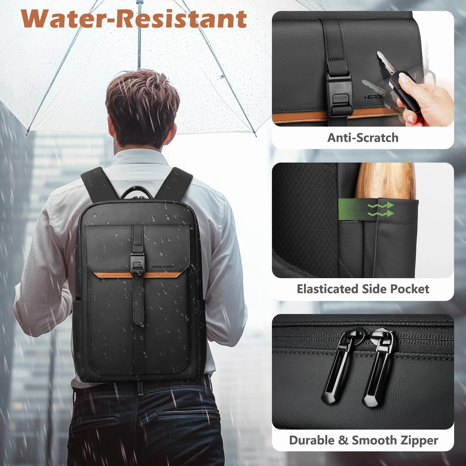 hk Zaino Business da Uomo per Laptop, design moderno ed elegante, leggero, sottile e impermeabile – Perfetto per uomini d’affari, lavoro, università e viaggi – Nero
