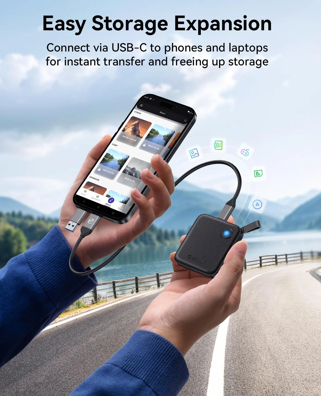 ORICO SSD Esterno 480 GB con Cavo USB-C 2 in 1, Unità a Stato Solido Esterna Portatile, Fino a 460 MB/s, Indicatore di Stato, per Smartphone, Tablet e PC con Interfaccia USB-C - B5PLUS