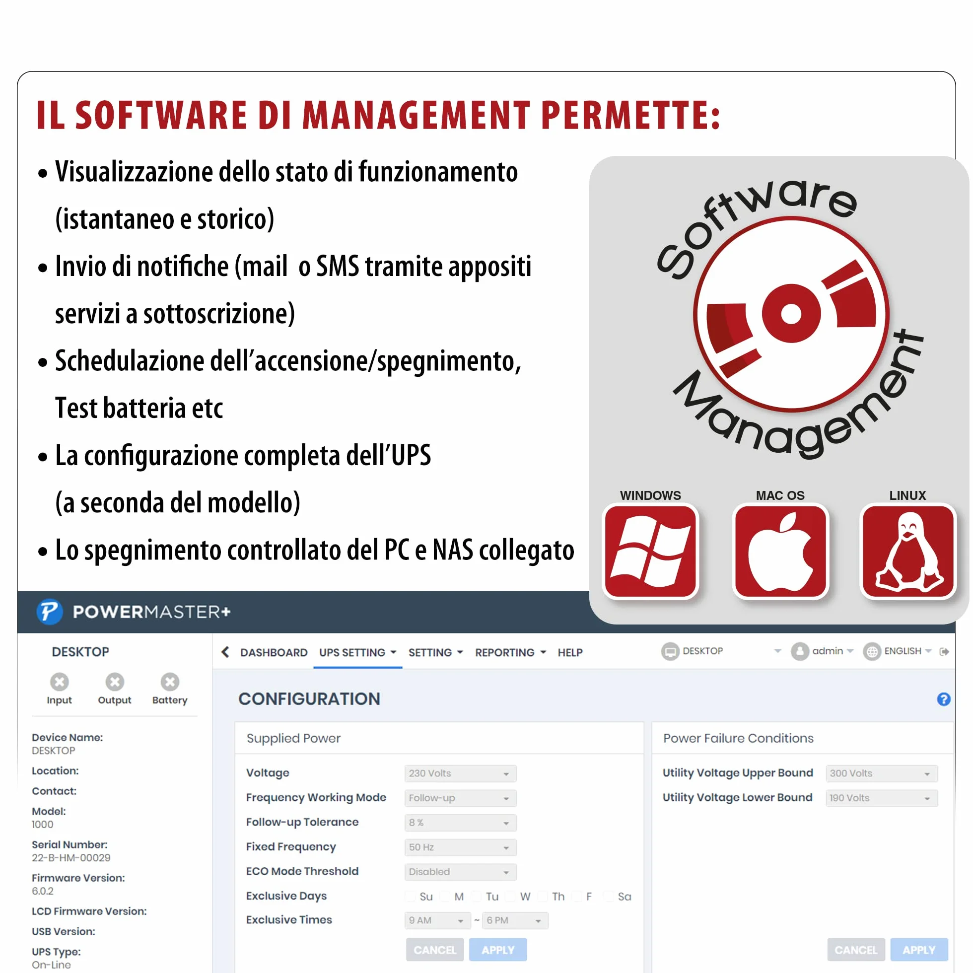 Atlantis A03-OP2002P PRO UPS OnLine Gruppo di Continuità Server Doppia conversione Onda Sinusoidale Pura 2000VA 1800W, Tower, display LCD, USB, seriale RS-232, 4 uscite IEC, slot SNMP, 4x12V-9Ah