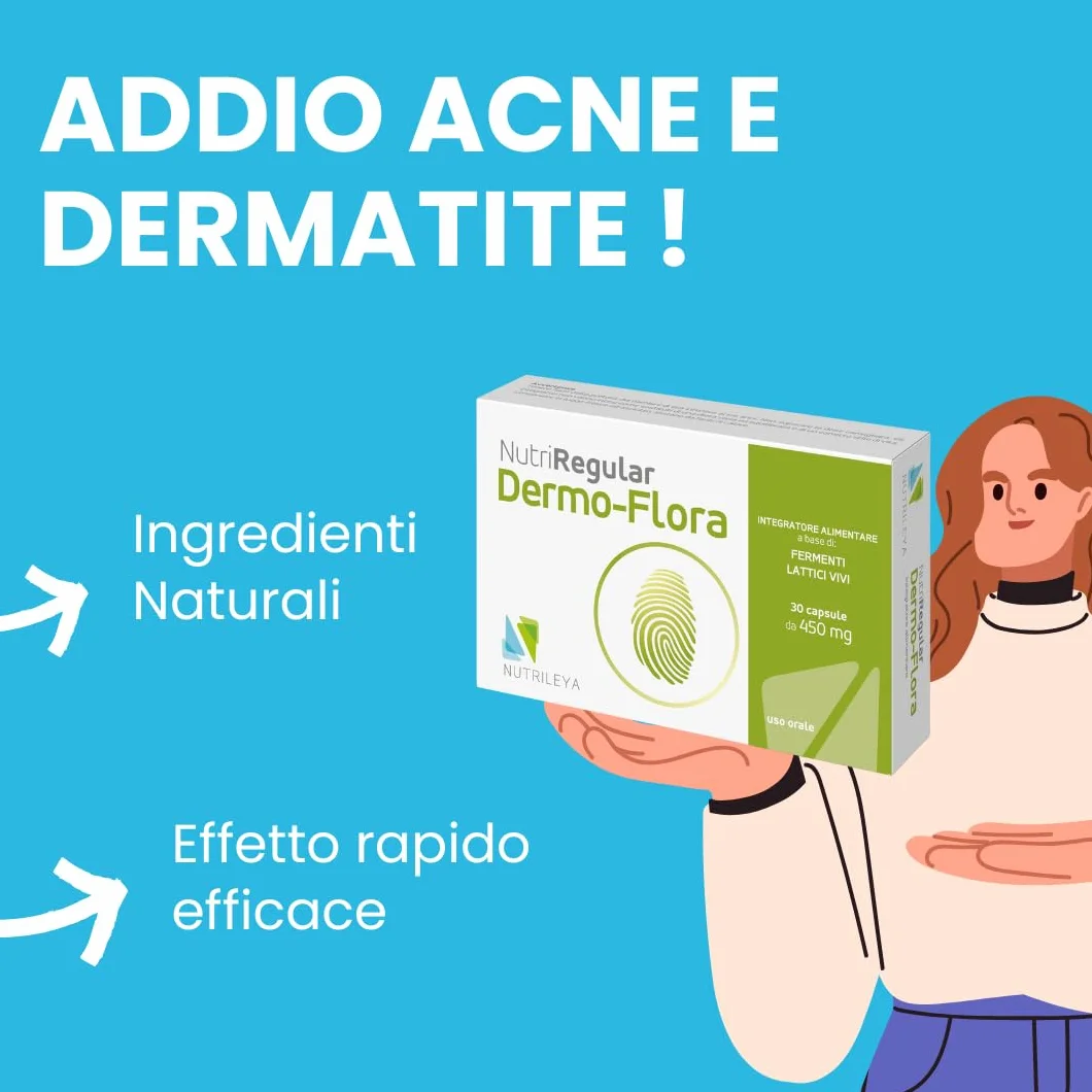 NutriRegular Dermo-Flora 30 Capsule Probiotici Supporto pelle sensibile acne dermatite