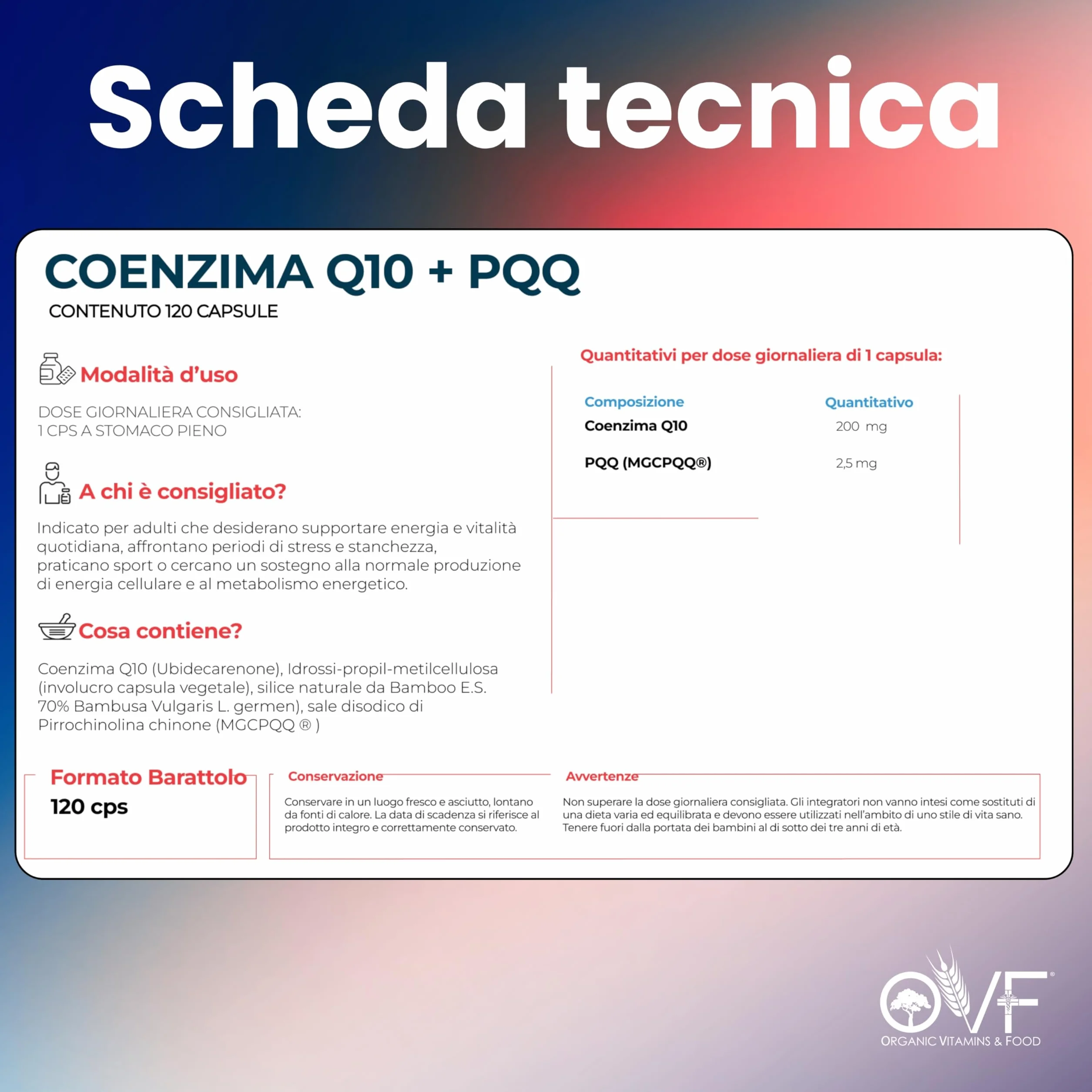 Coenzima Q10 + PQQ Integratore 120 cps 200mg Alto Dosaggio Antiossidanti Vegano Made in Italy