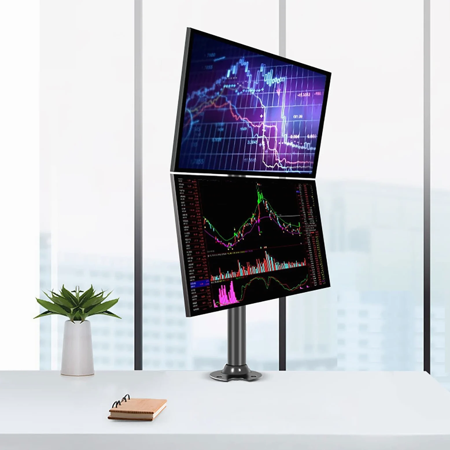 Supporto per Doppio Monitor, Supporto da Scrivania con Base Passacavo, per Due Schermi LCD Piatti O Curvi da 14-32 Pollici, Supporta Fino A 8 Kg/17,6 Libbre.