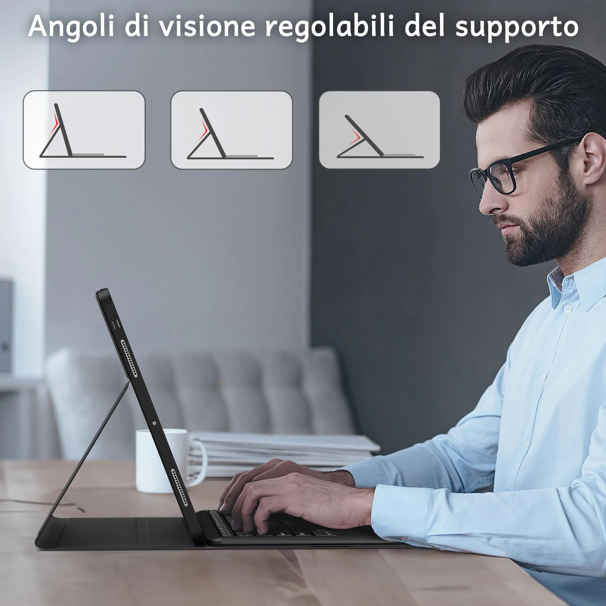 CACOE Cover con Tastiera Compatibile con iPad Pro 13 Pollici M5/M4 2025/2024 con Touchpad, Custodia con Portapenne QWERTY Wireless Staccabile con Illuminata a 7 Colori, Nero