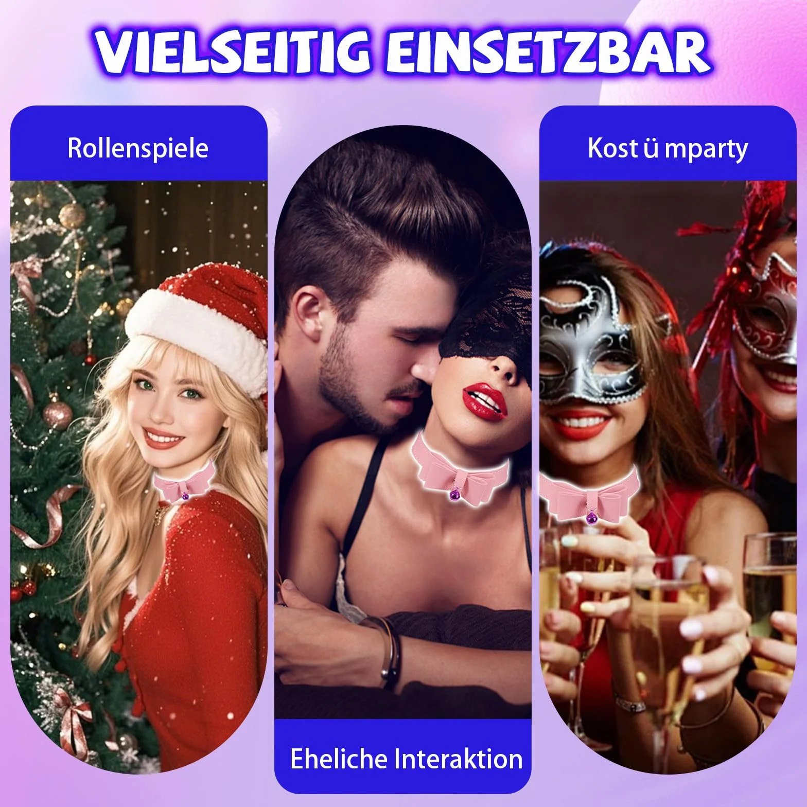 Collare BDSM Rosa in Pelle Sintetica con Guinzaglio Rimovibile Regolabile per Donna Cosplay