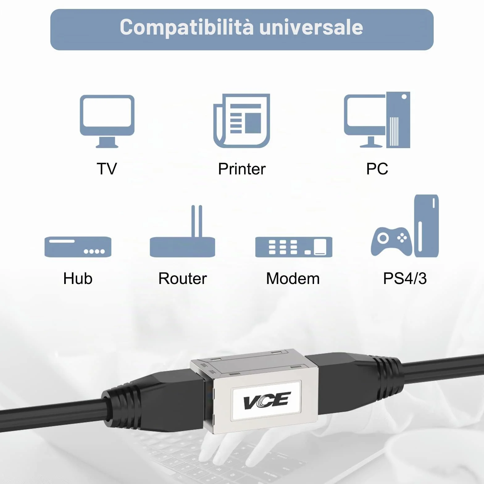 VCE Connettore RJ45 Femmina Femmina, Accoppiatore RJ45 Schermato, Adattatore Lan Femmina Femmina per CAT7 CAT6A Cat6 Cat5e Cat5, 2 Pezzi