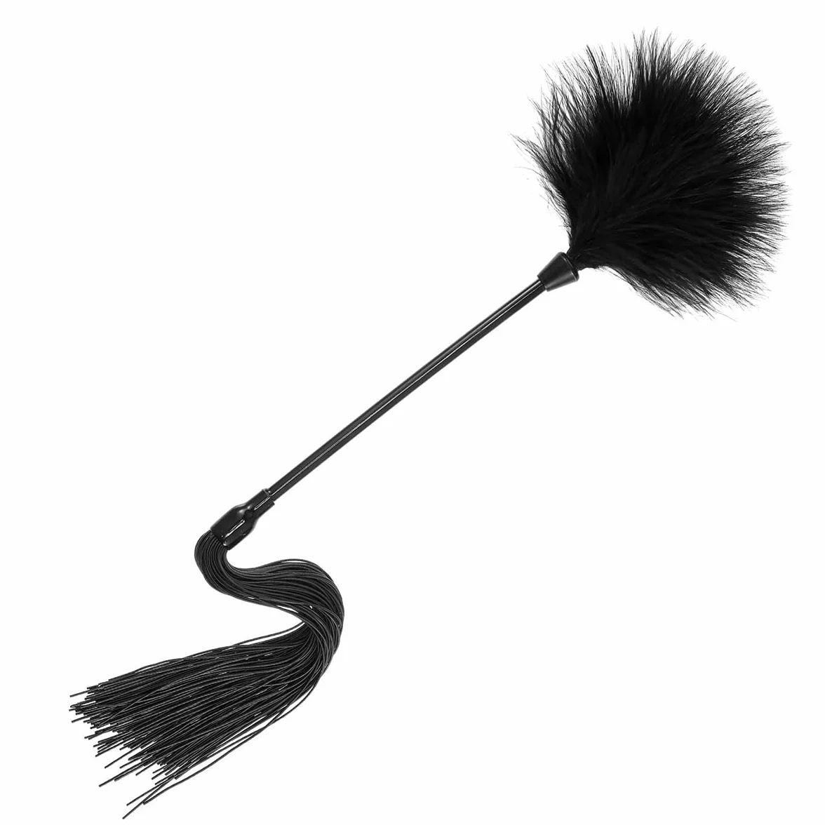 Spazzola Morbida Frusta da Equitazione in Silicone Simulazione Piuma Nera Tickler Spolverino Giochi di Ruolo