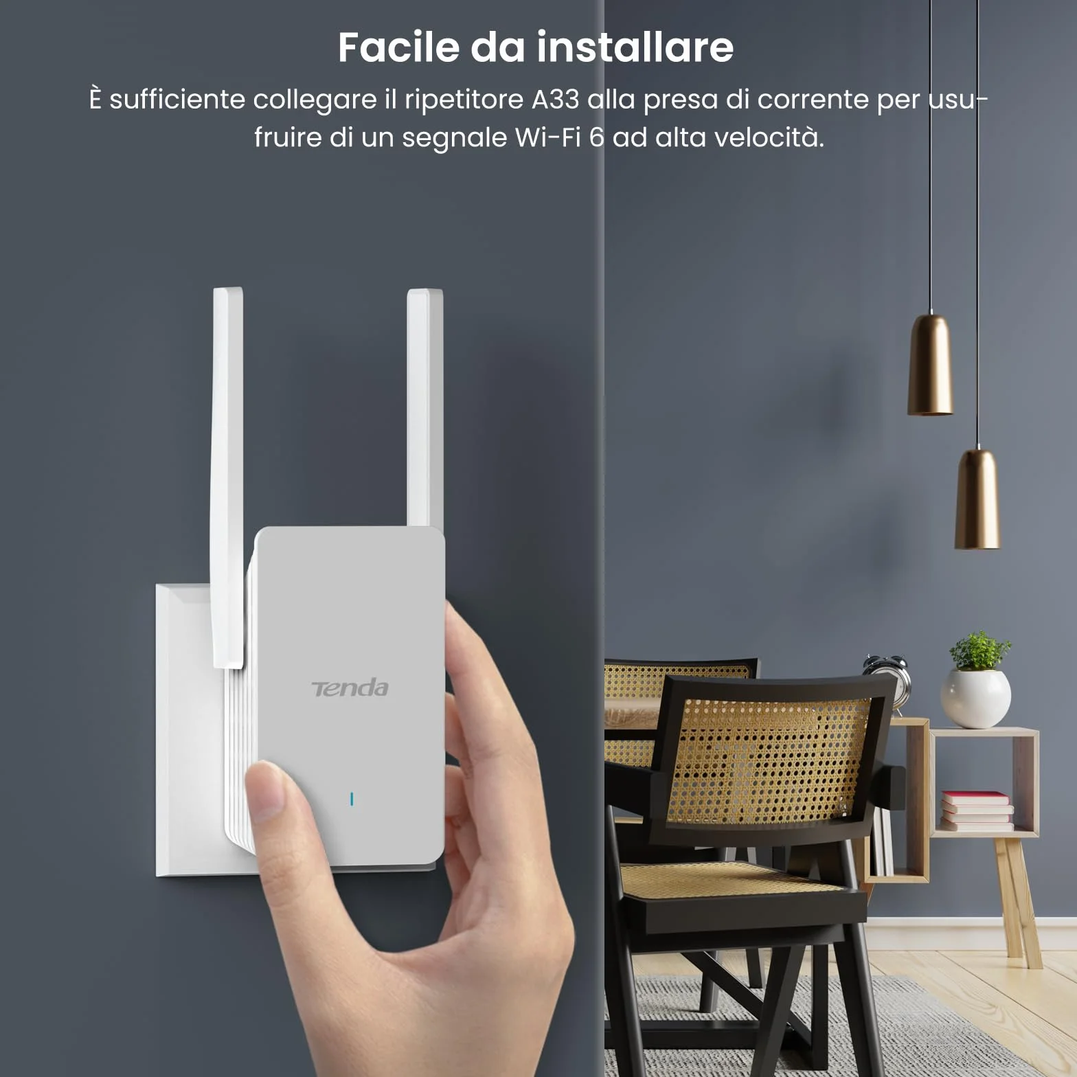 Tenda A33 Ripetitore WiFi 6 AX3000, Amplificatore WiFi 6 Doble Band Gigabit, Modalità AP, Pulsante WPS, LED Segnale Intelligente