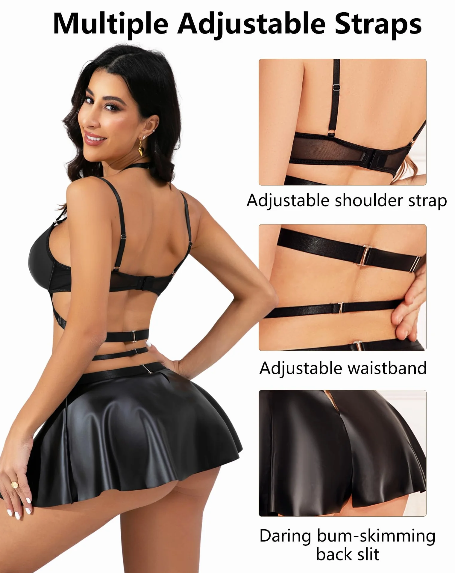 EVELIFE Lingerie Sexy Set Con Reggiseno a Catena e Mini Gonna Bodycon Halter Neck Backless Babydoll Taglie S-XXL