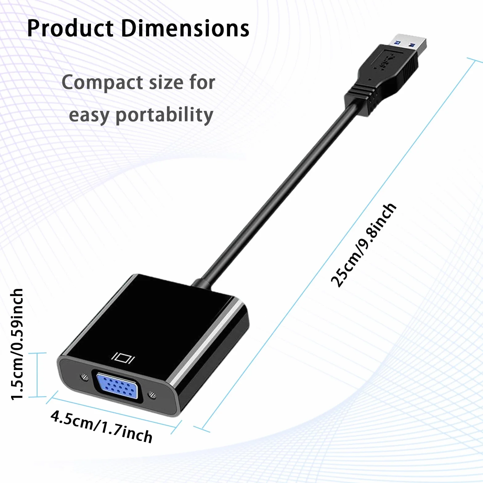 Adattatore USB 3.0 a VGA, adattatore scheda grafica esterna, convertitore per PC Windows, compatibile con videoproiettore TV, semplice Plug & Play, ideale per lavoro d'ufficio, home theater (nero)