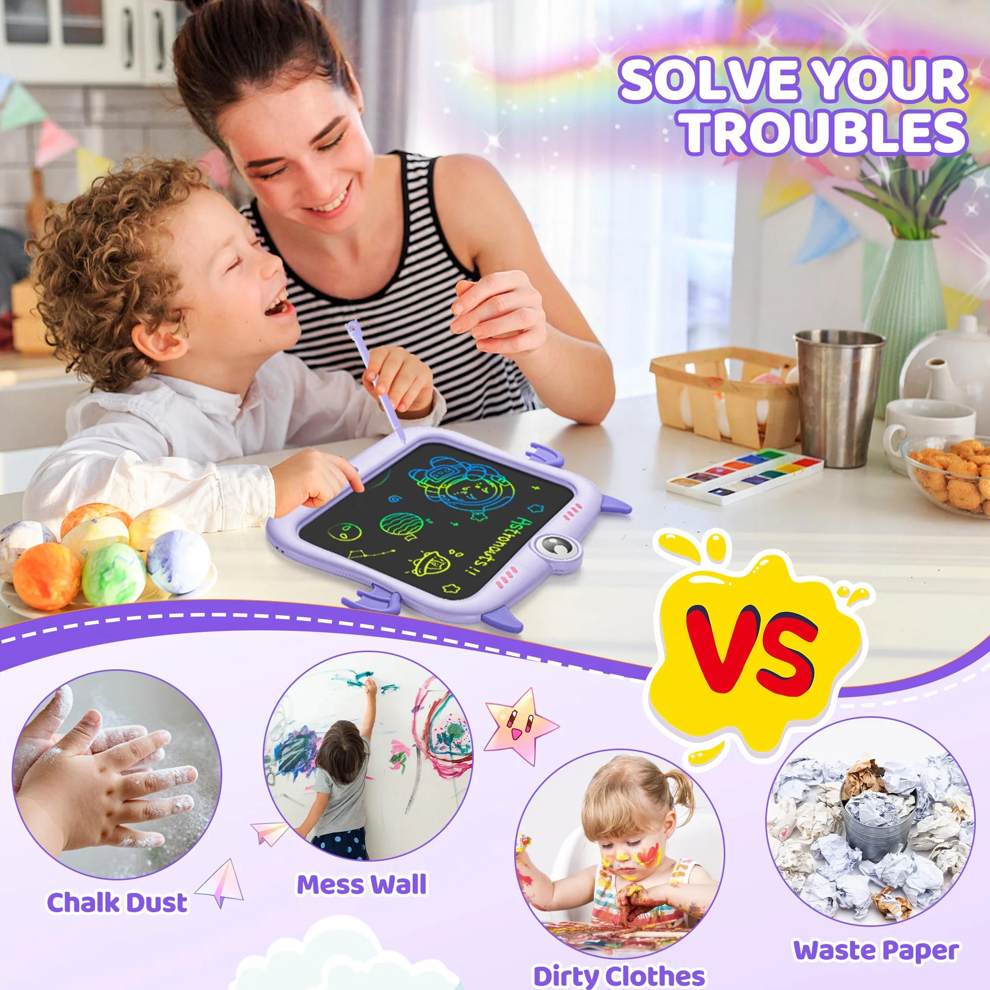 Tavoletta Grafica Bambini LCD 8,5 Pollici Display a Colori Lavagna Portatile Cancellabile