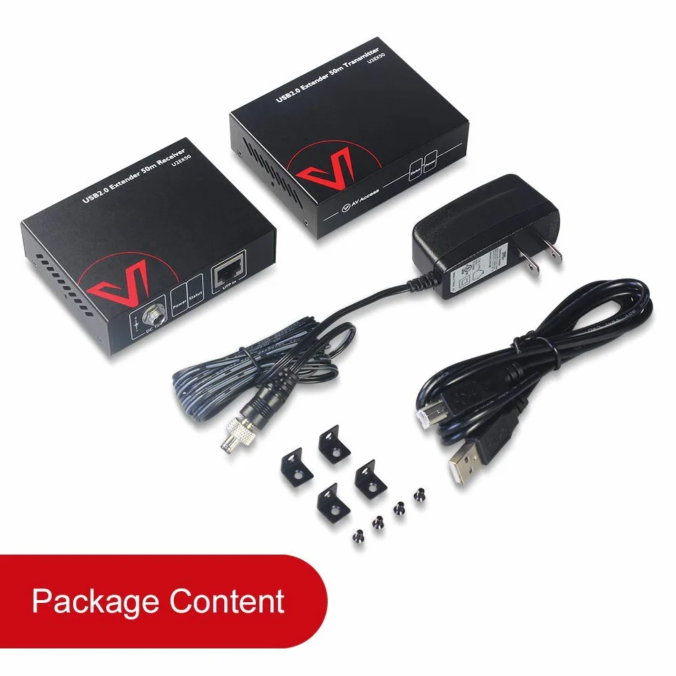 AV Access USB 2.0 Extender fino a 80m/263 piedi, Extender USB a 4 Porte su Ethernet per Tastiera/Mouse, 60m per Dispositivo di Archiviazione, Due Webcam Funzionano Sincrone, su Cat5e Cat6