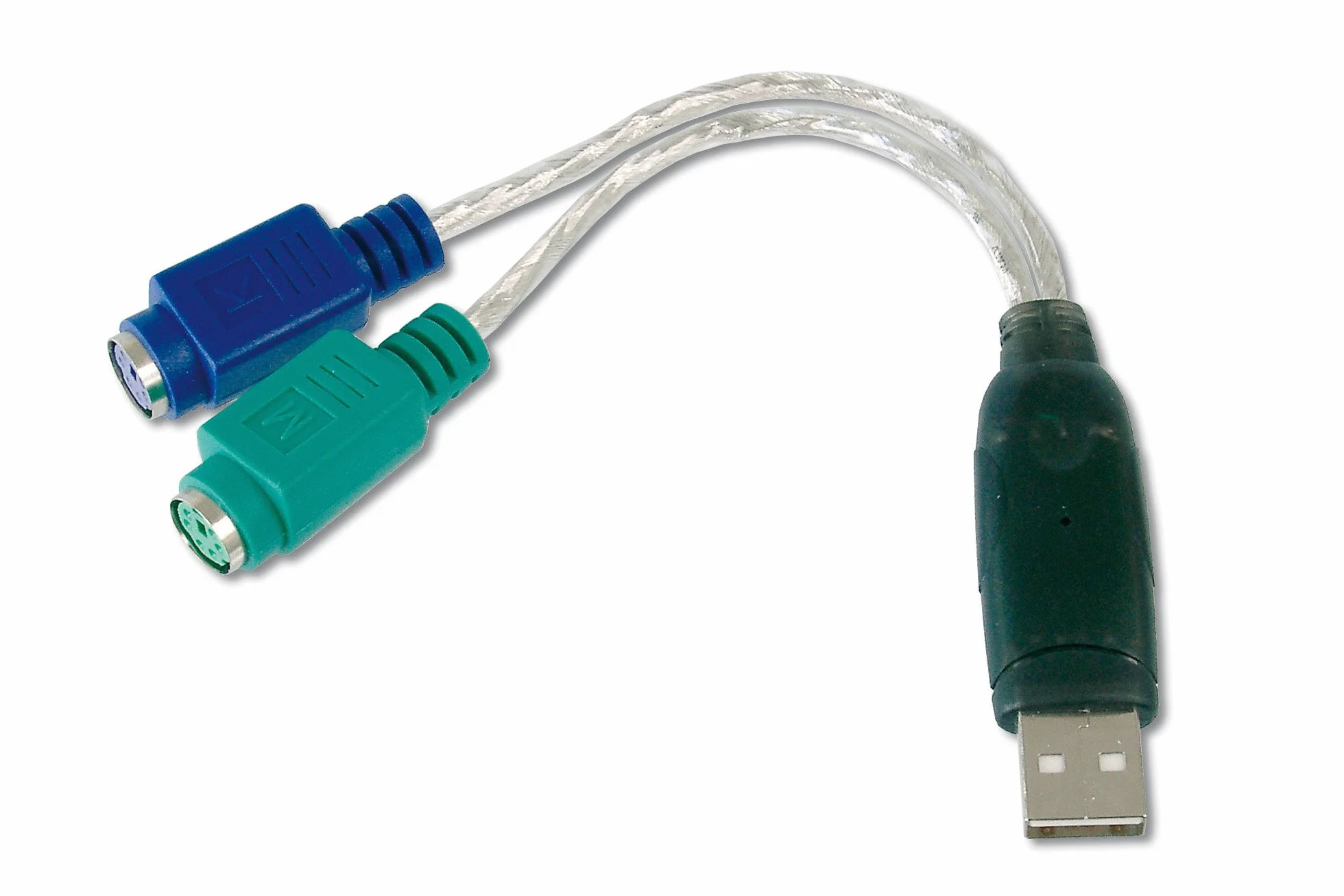 DIGITUS Adattatore da USB a PS/2 - Adattatore per mouse e tastiera - Da USB Tipo-A maschio a 2x Mini-Din 6 femmina - Win 10 - Plug & Play