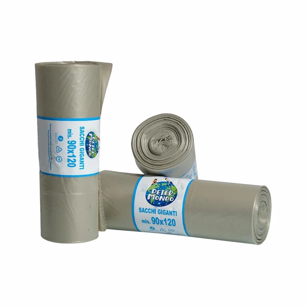 DETERMONDO 40 Sacchi Spazzatura 90x120 cm 120L Resistenti Materiale Riciclabile 4 Rotoli da 10 Pezzi Ambra