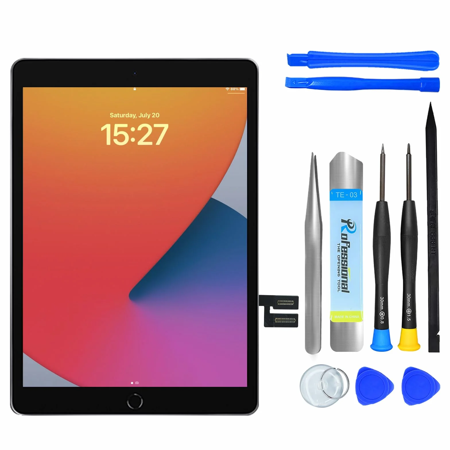 NB+ Schermo di ricambio per iPad 7/8 generazione Touch Glass 10,2" A2197/A2198/A2200/A2270/A2428/A2429/A2430, nessun tasto Home, kit di riparazione completo con video