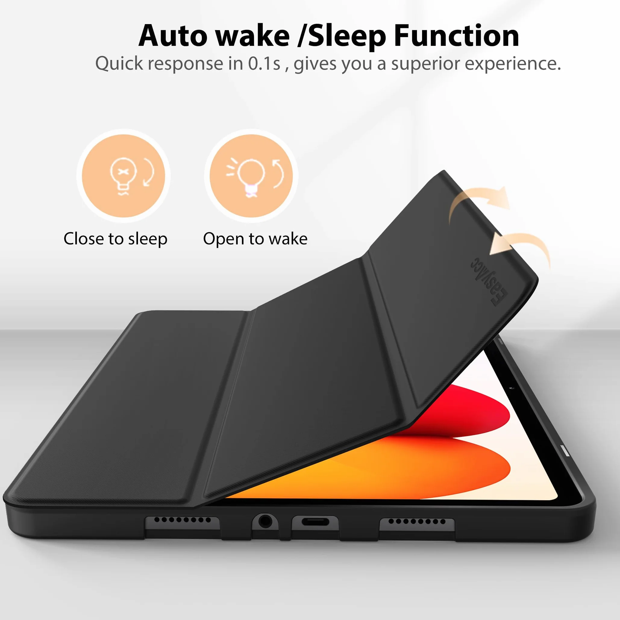 EasyAcc Custodia Cover per Xiaomi Redmi Pad 2 Pro 12.1 Pollici 2025, Portapenne, Ultra Sottile, Pelle PU, Nero