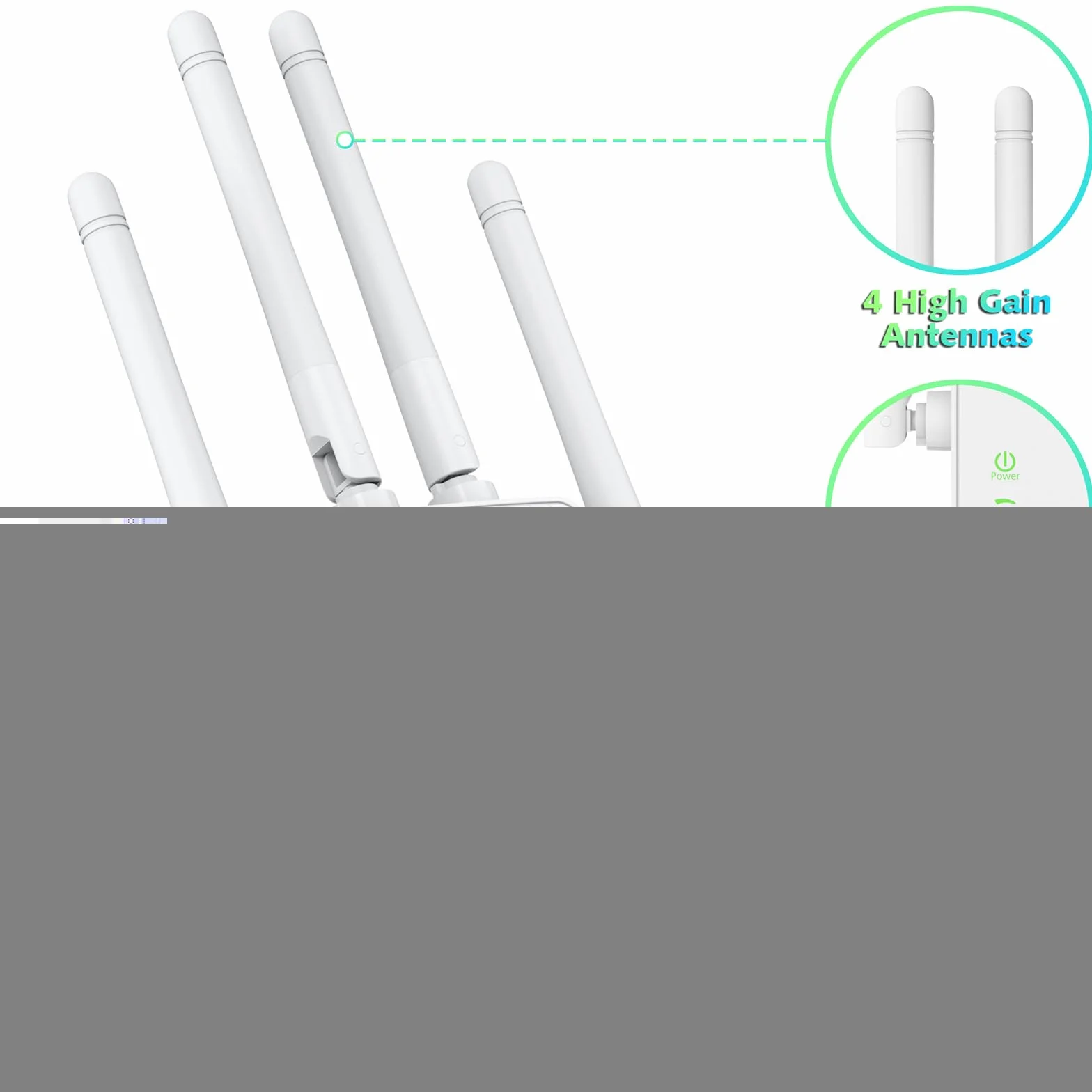 Amplificatore di segnale Estensore wireless per fino a 6000 piedi quadrati e 50 dispositivi, amplificatore ad alta portata e porta Ethernet, punto di accesso, configurazione a 1 pulsante, compatibile