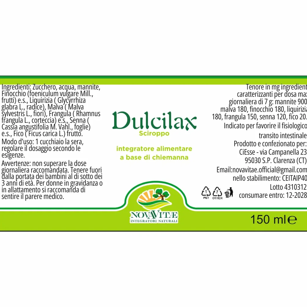 DULCILAX Sciroppo 150 ml con Fichi e Manna Integratore Intestinale Naturale