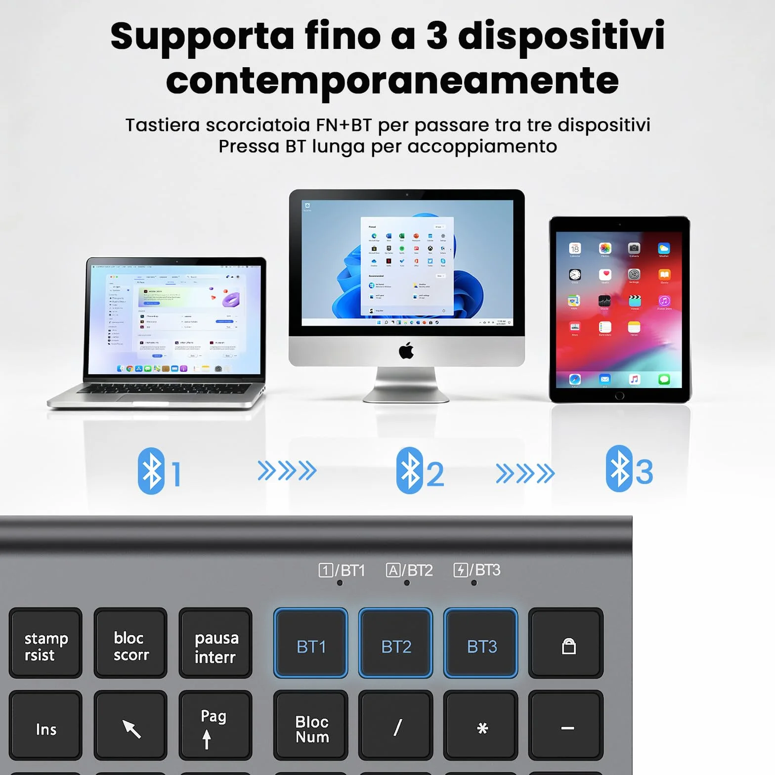 cimetech Tastiera e Mouse Wireless Bluetooth per MacBook Air/MacBook Pro/Mac, Layout Italiano QWERTY, Tastiera Design Ergonomico, Ultra Sottile per Computer/Desktop/PC/Laptop/Windows 10/8/7 (grigio）