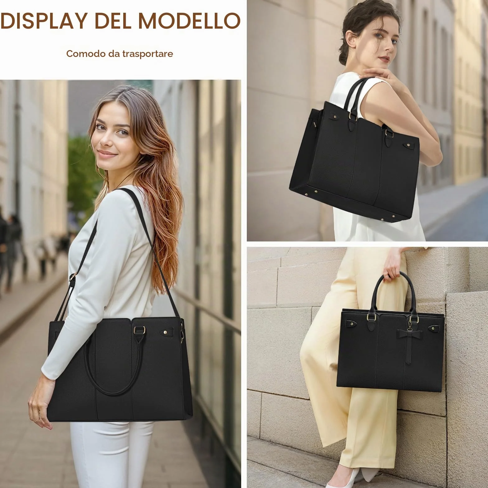 RAINSMORE Borsa Lavoro Donna PU Pelle Porta PC Ufficio Università Tote Bag Tracolla Grande 15.6 Pollici Verde Scuro