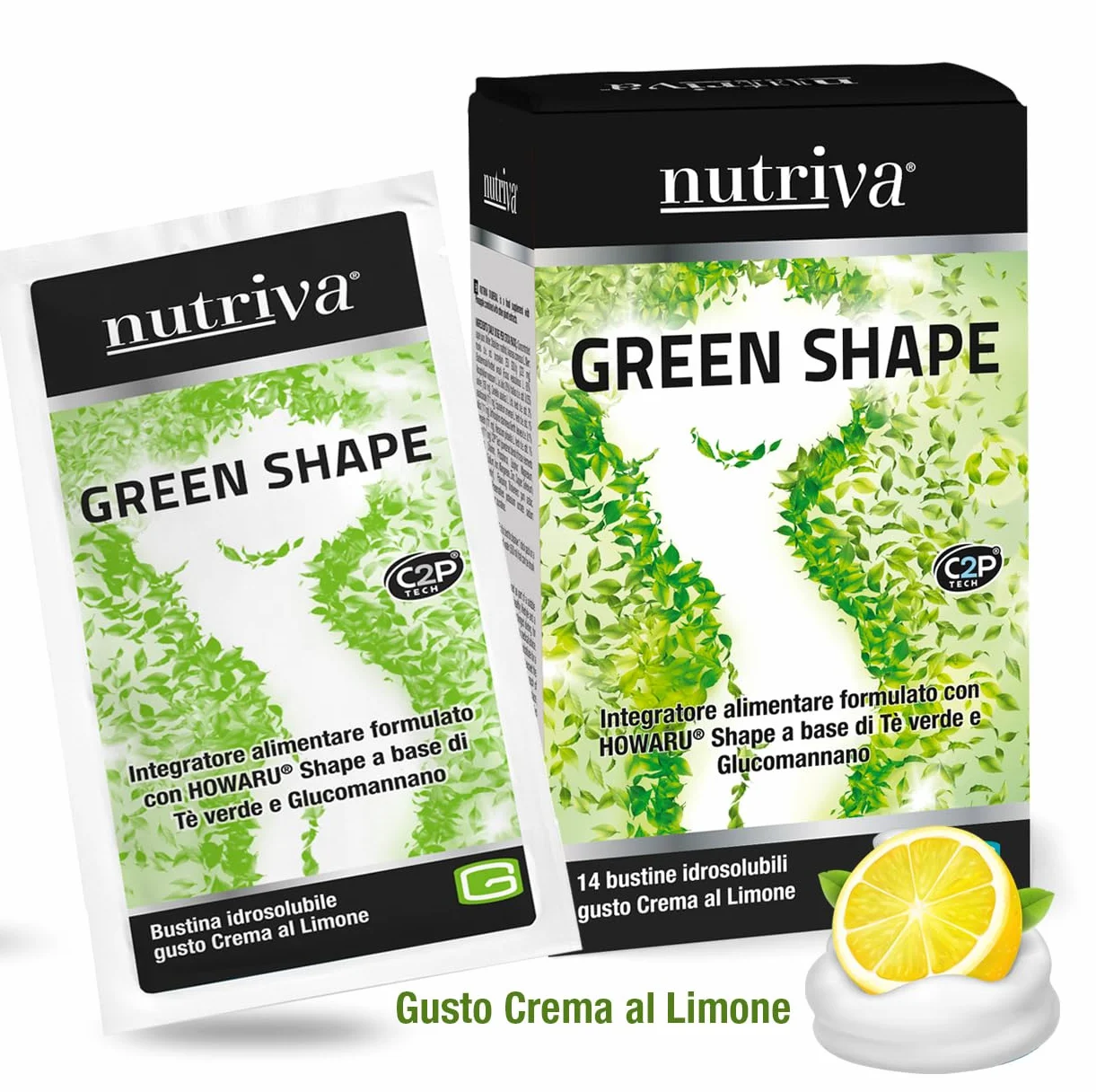 NUTRIVA Green Shape Integratore Alimentare con Glucomannano, Tè Verde e Probiotico HOWARU® B420™, 14 Bustine