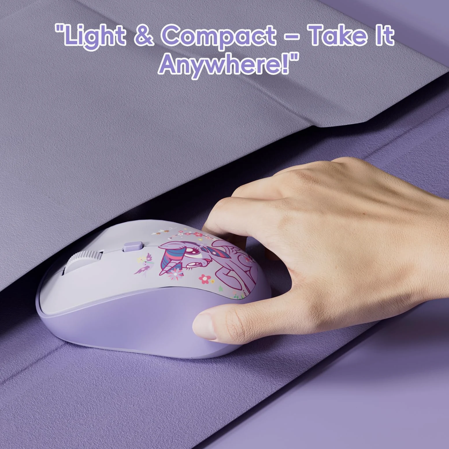 My Little Pony Twilight Sparkle Mouse wireless – Mouse silenzioso a 4 pulsanti con 3 DPI regolabili (1000/1200/1600), 2,4 GHz wireless per Windows/Mac, design compatto ed ergonomico, viola