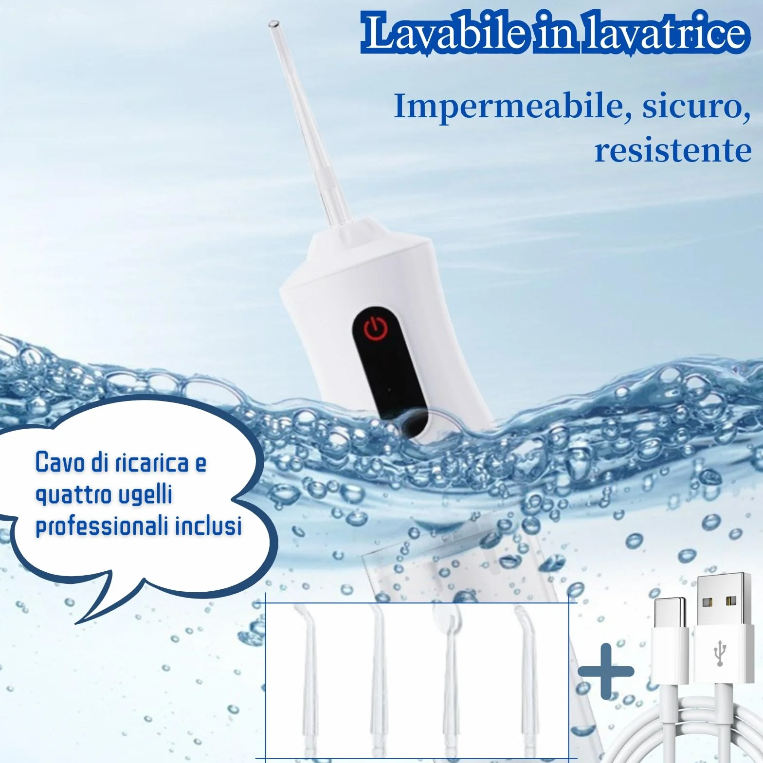 Water Flosser Irrigatore Orale Senza Fili Portatile Idropulsore Dentale 4 Düsen Wasserdicht Wiederaufladbar