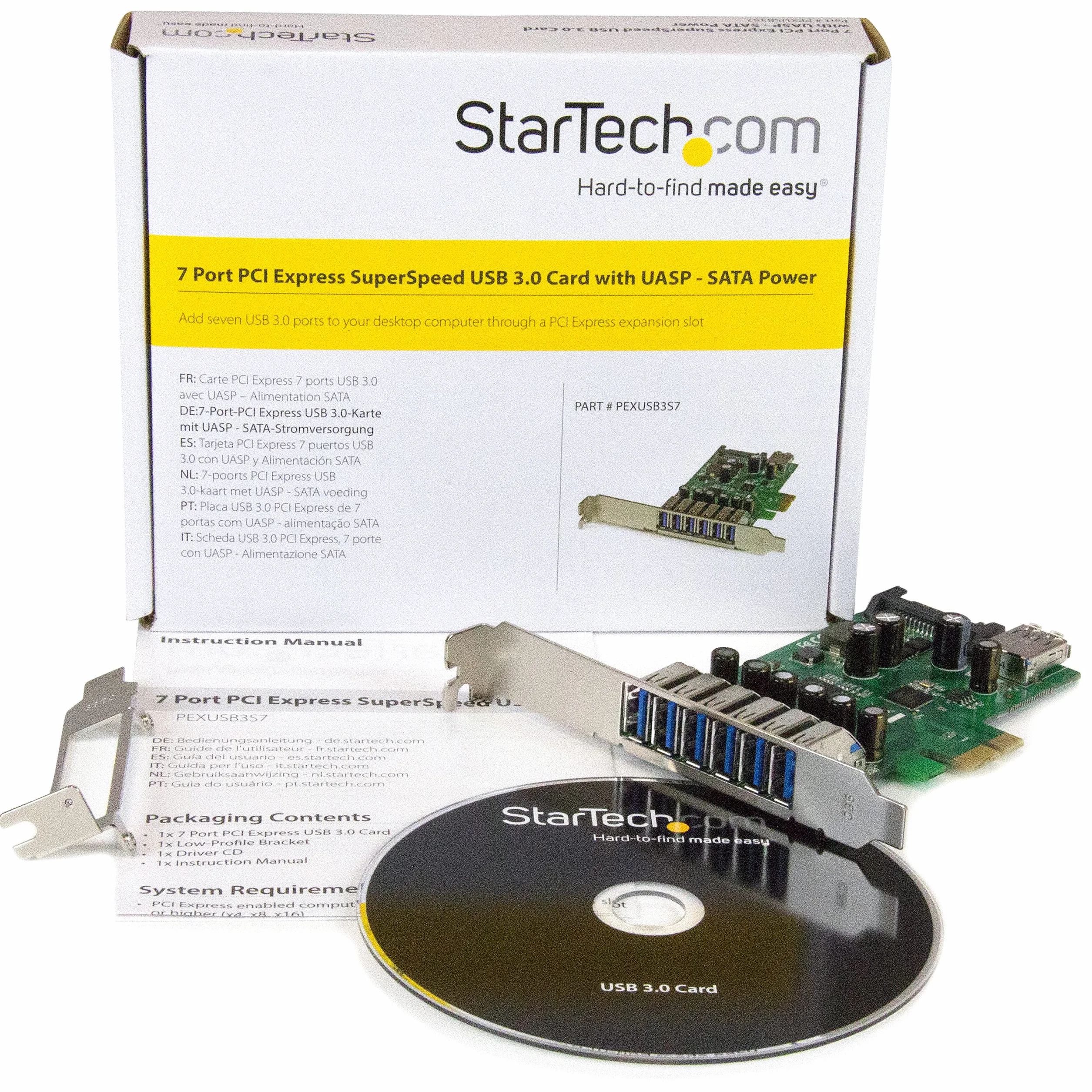 StarTech.com Scheda Espansione PCI Express USB 3.0 (5Gbps) a 7 porte con profilo basso e standard, alimentazione SATA