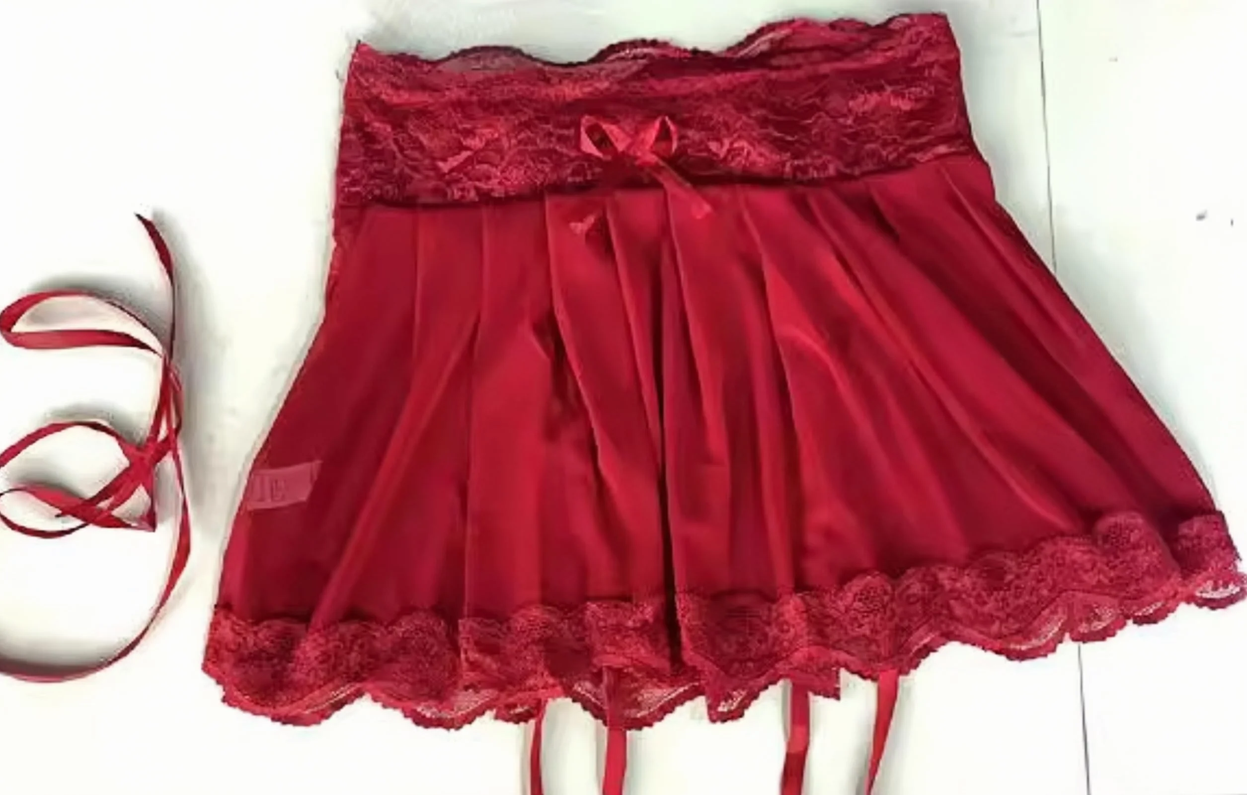 ROSVAJFY Donna Minigonna Reggicalze Sexy Vita Alta Tulle con 4 Clip in Metallo Incluse Perizoma (Vino Rosso, Taglia Unica)