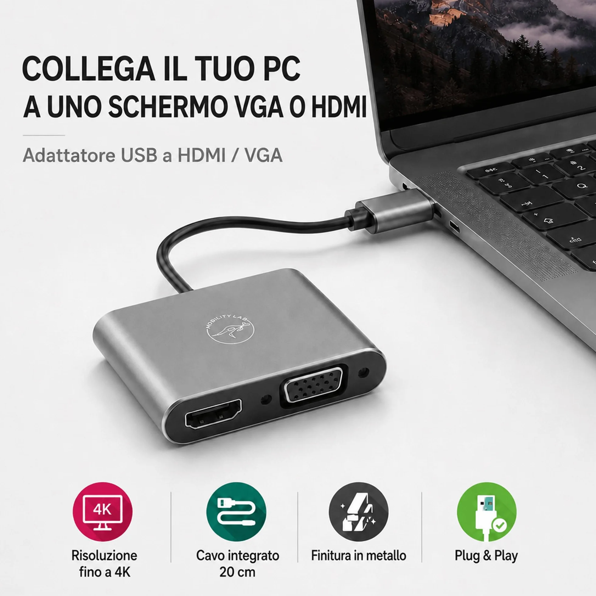 Mobility Lab ML312842 Adattatore USB 3.0 a HDMI e VGA 1920x1080p 60Hz Plug & Play