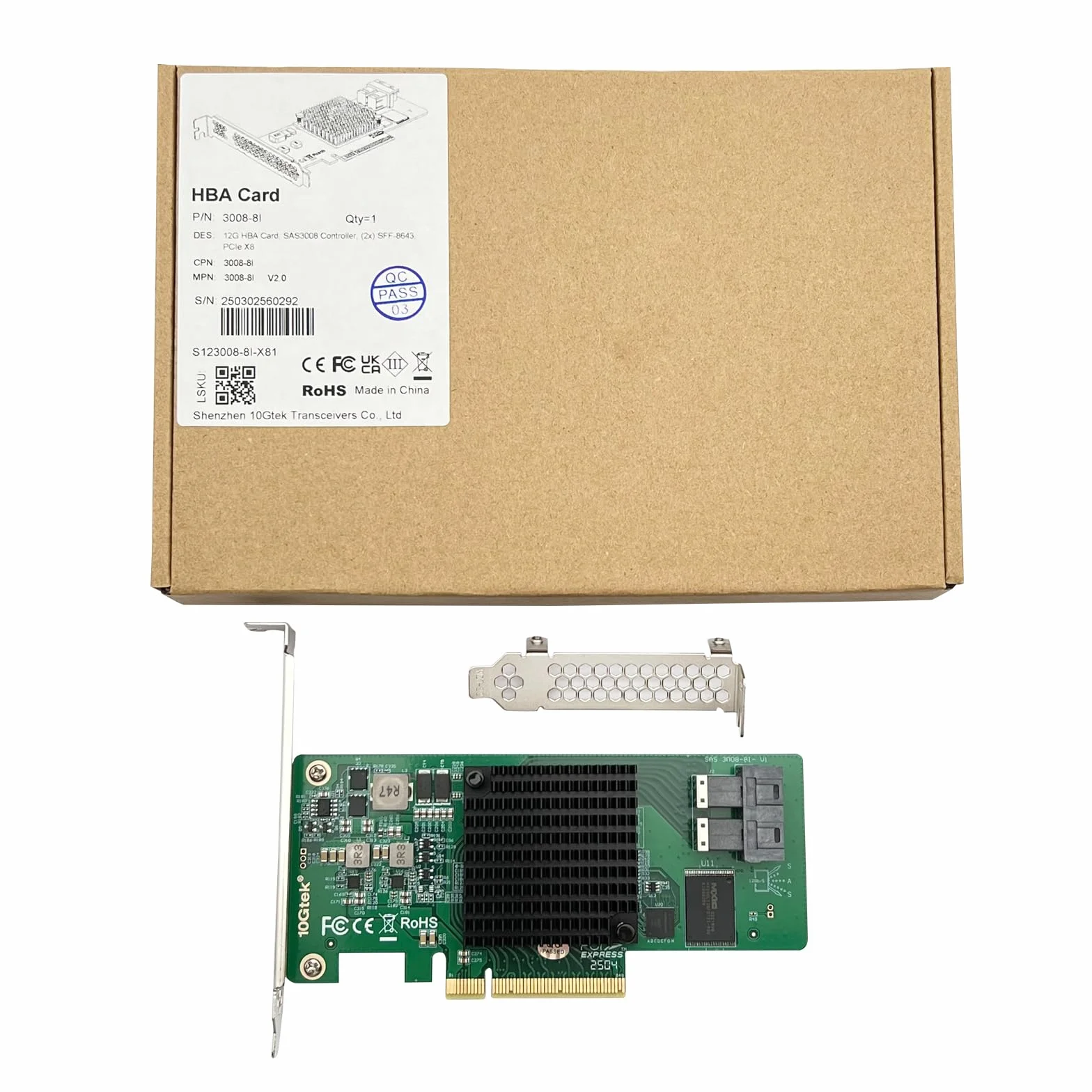 10Gtek 12G Internal PCI-E SAS HBA Controller Card, Broadcom 3008 compatibile con 9300-8I