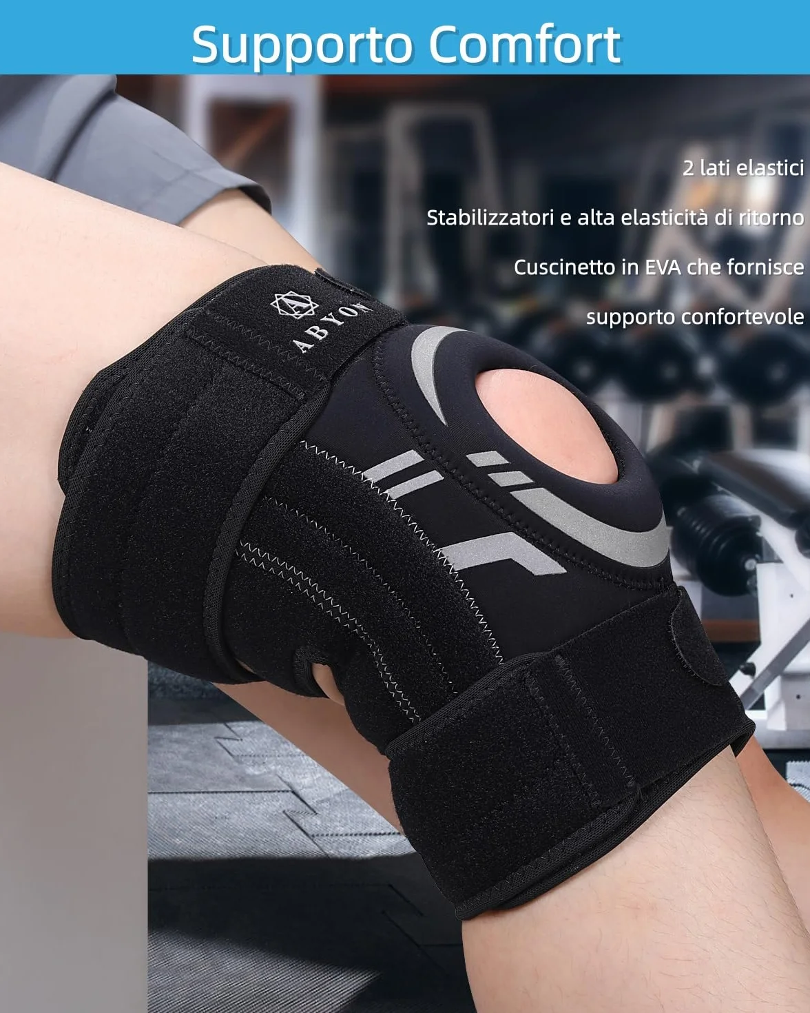 ABYON Ginocchiera Regolabile per Menisco Artrosi ACL MCL Supporto Rotuleo in Neoprene con Stabilizzatori Laterali