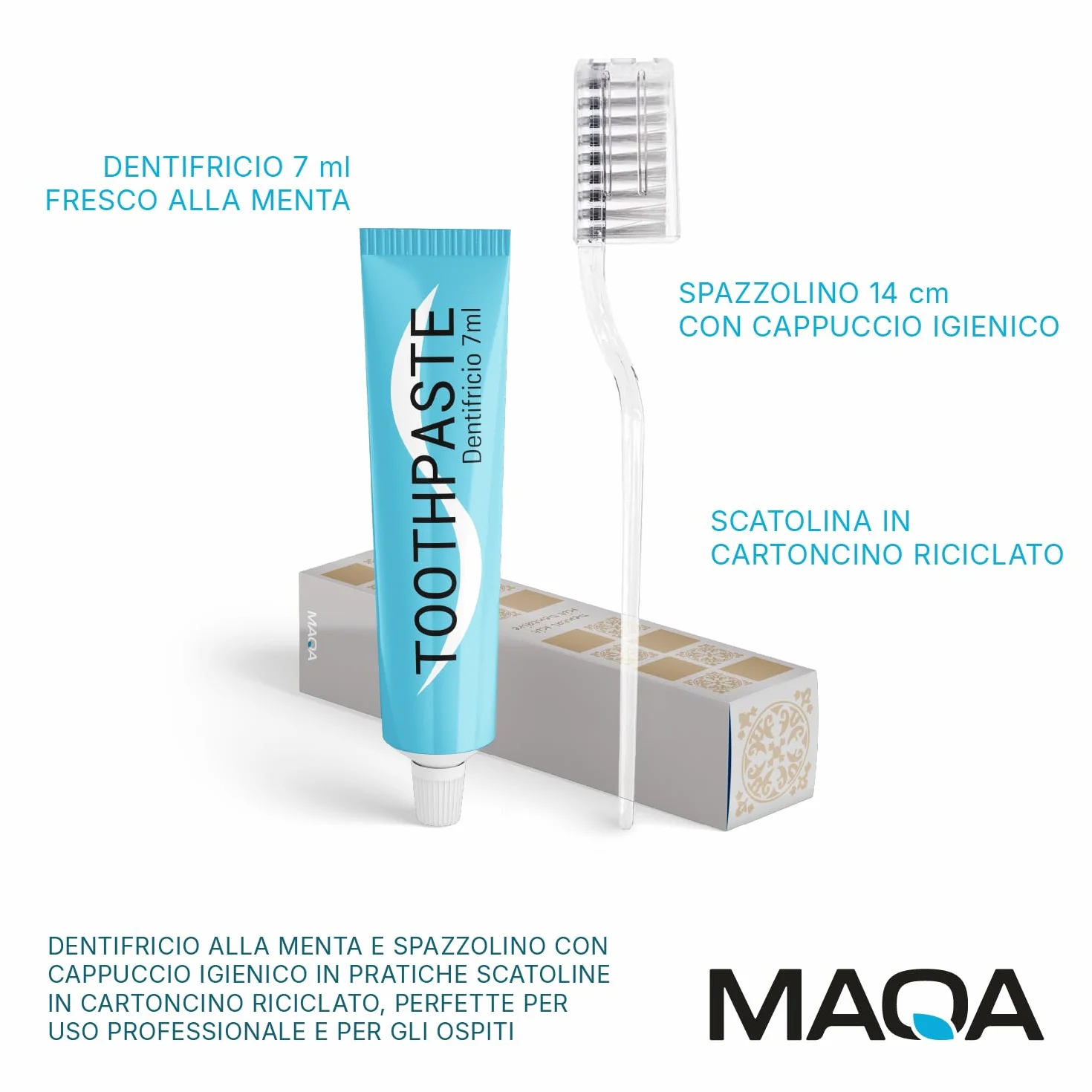Set Cortesia Hotel B&B - Kit Pulizia Denti 20 Pezzi: Spazzolino con Coprisetola 14 cm + Dentifricio Menta al Fluoro 7 ml, Igiene Orale Ospiti Viaggi