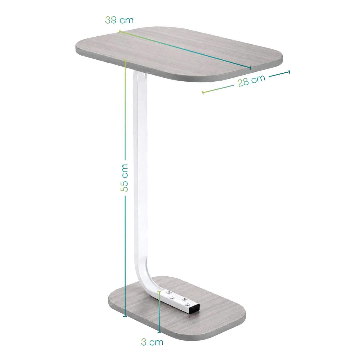 PALUPLUS Tavolino a Forma di C per Divano in Legno MDF, Misura 39x28x55 cm, Tavolo da studio, Lavoro, Supporto per Laptop, Tavolo Servipranzo Letto, Supporto per Pc, Portata 5 Kg -7111F -1,9