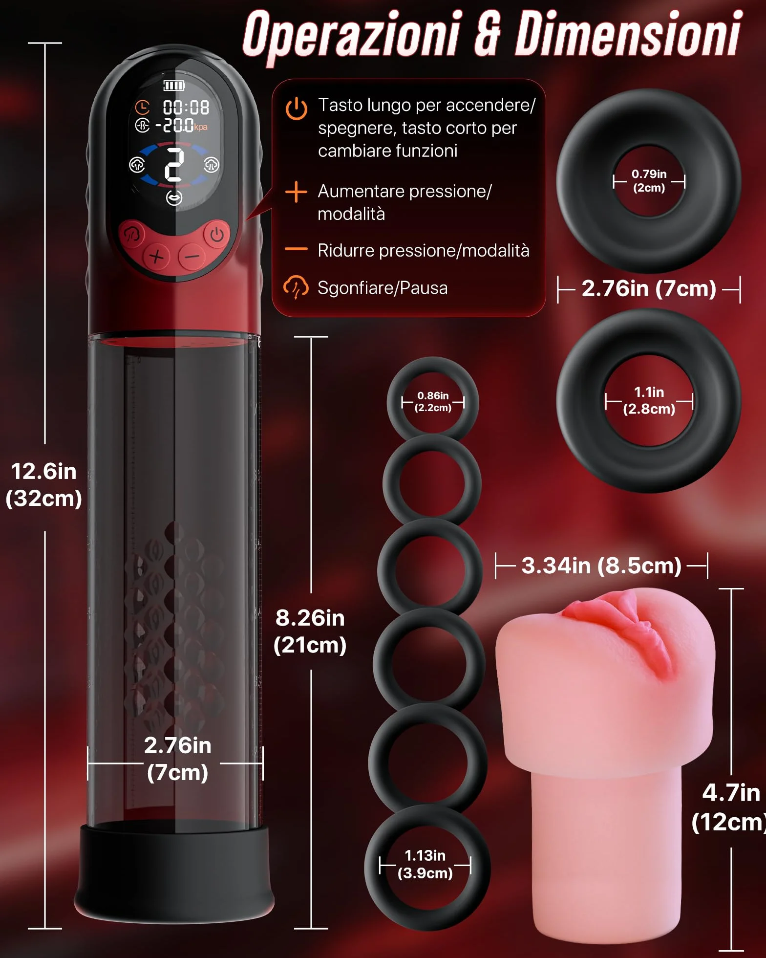 Pompa Pene 4 IN 1 Sex Toys Masturbatore Uomo, APP Manuale & Automatica Vacuum Device Elettrica con 4 Modalità di Allenamento 8 Aspirazione