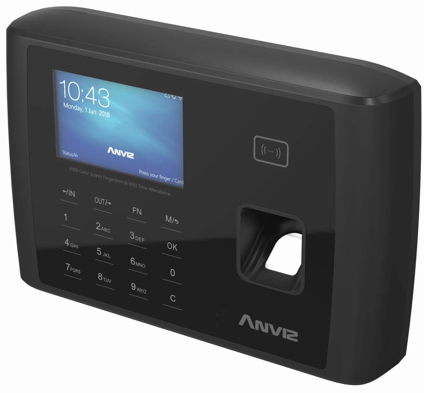 Anviz A350 BT-Wifi Rilevazione presenze Biometrico Card Rfid PIN Linux CPU 1 GHZ Tcp/ip WIFI Bluetooth Rs485 mini USB LCD 3,5" TFT relè output Wiegand Out Web server