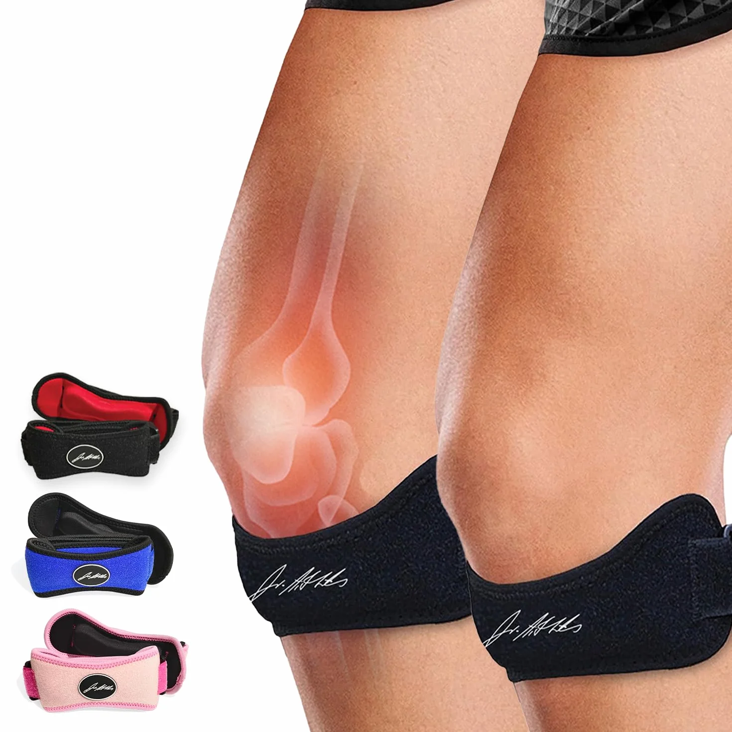 Tutore Ginocchio Medici Specialisti - Fascia Ginocchio Regolabile per Dolori e Tendiniti - Supporto Sottorotuleo per Menisco (Taglia Unica, Confezione da 2, Nero)