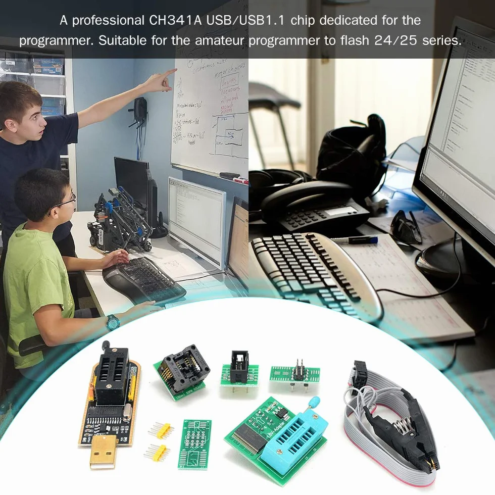 CH341A Kit Programmatore USB con SOP8 EEPROM Burner BIOS Flasher SPI Flash 1 Adattatore 8V Presa 150mil per Serie 24 25