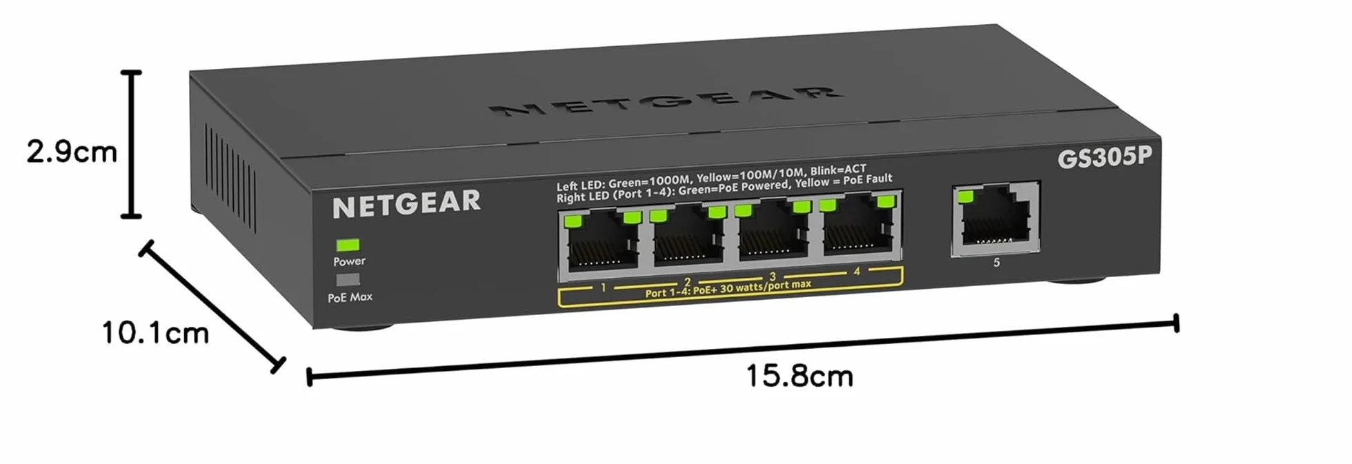 NETGEAR Switch Ethernet Unmanaged (GS305P), Switch PoE a 5 Porte, con 4 PoE+ a 63 W, Montaggio su Scrivania o a Parete.